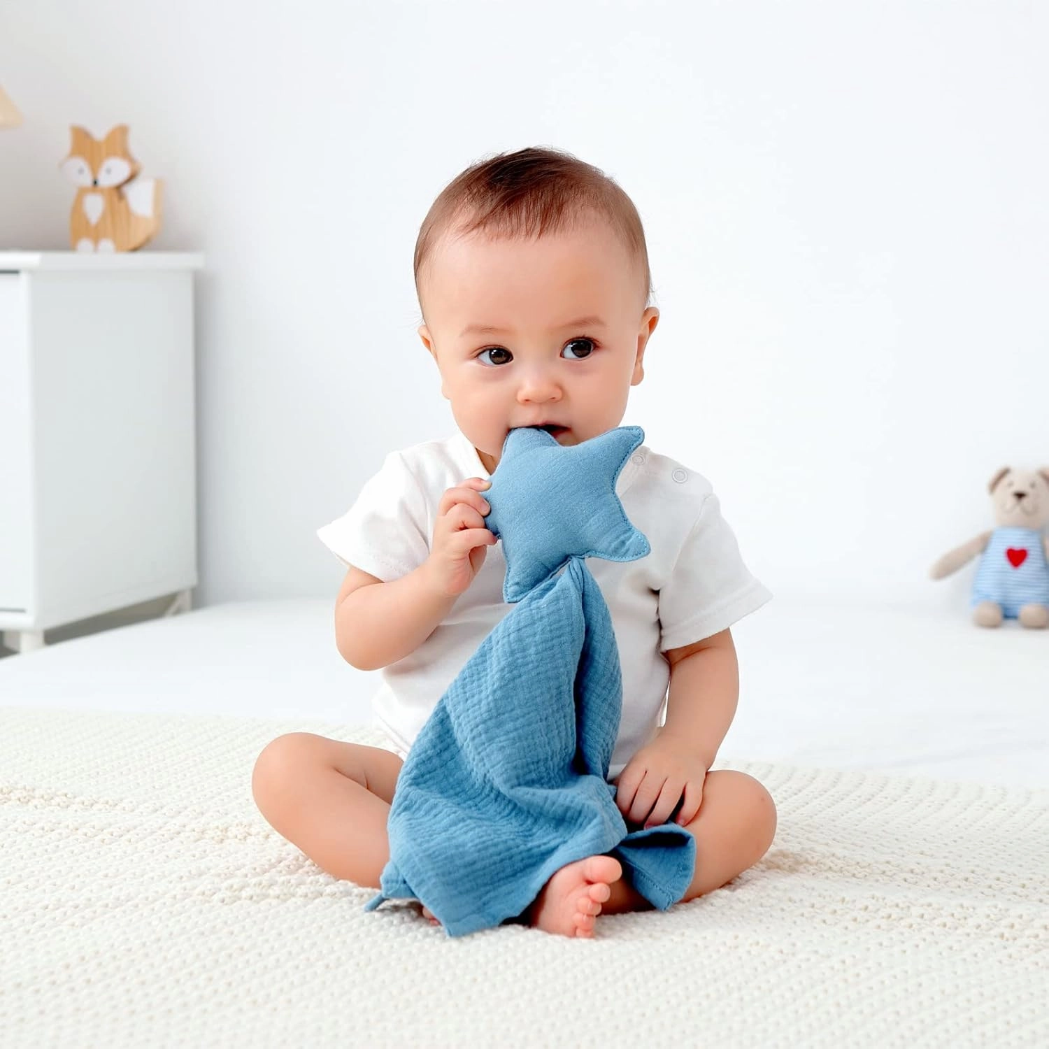 insular Baby Lovey Blanket for Boys and Girls, Organic Cotton Muslin Security Blanket for Babies, Soft Breathable Lovie Soothing Towel for Newborn and Infant, Star&Moon (Beige)