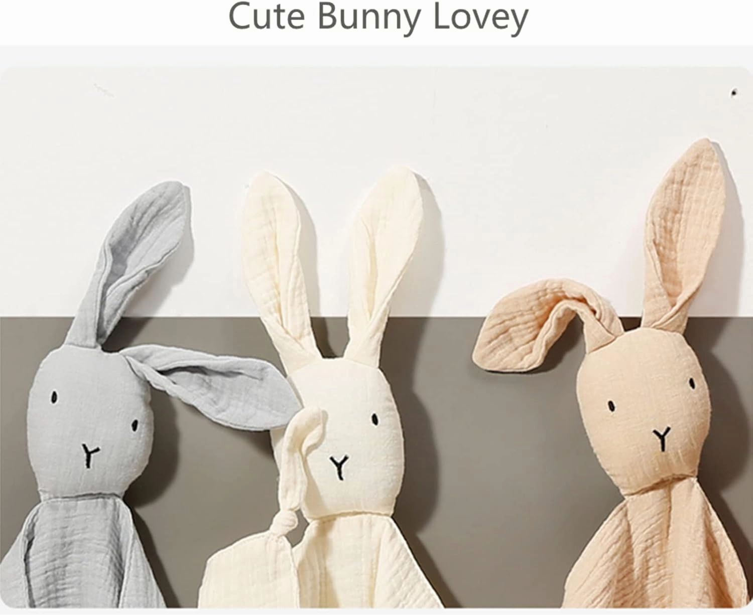 insular Bunny Lovey Blanket for Boys and Girls, Organic Cotton Muslin Security Blanket for Babies, Soft Breathable Lovie Soothing Towel for Newborn and Infant, 2 Pcs Set (Beige&Khaki)