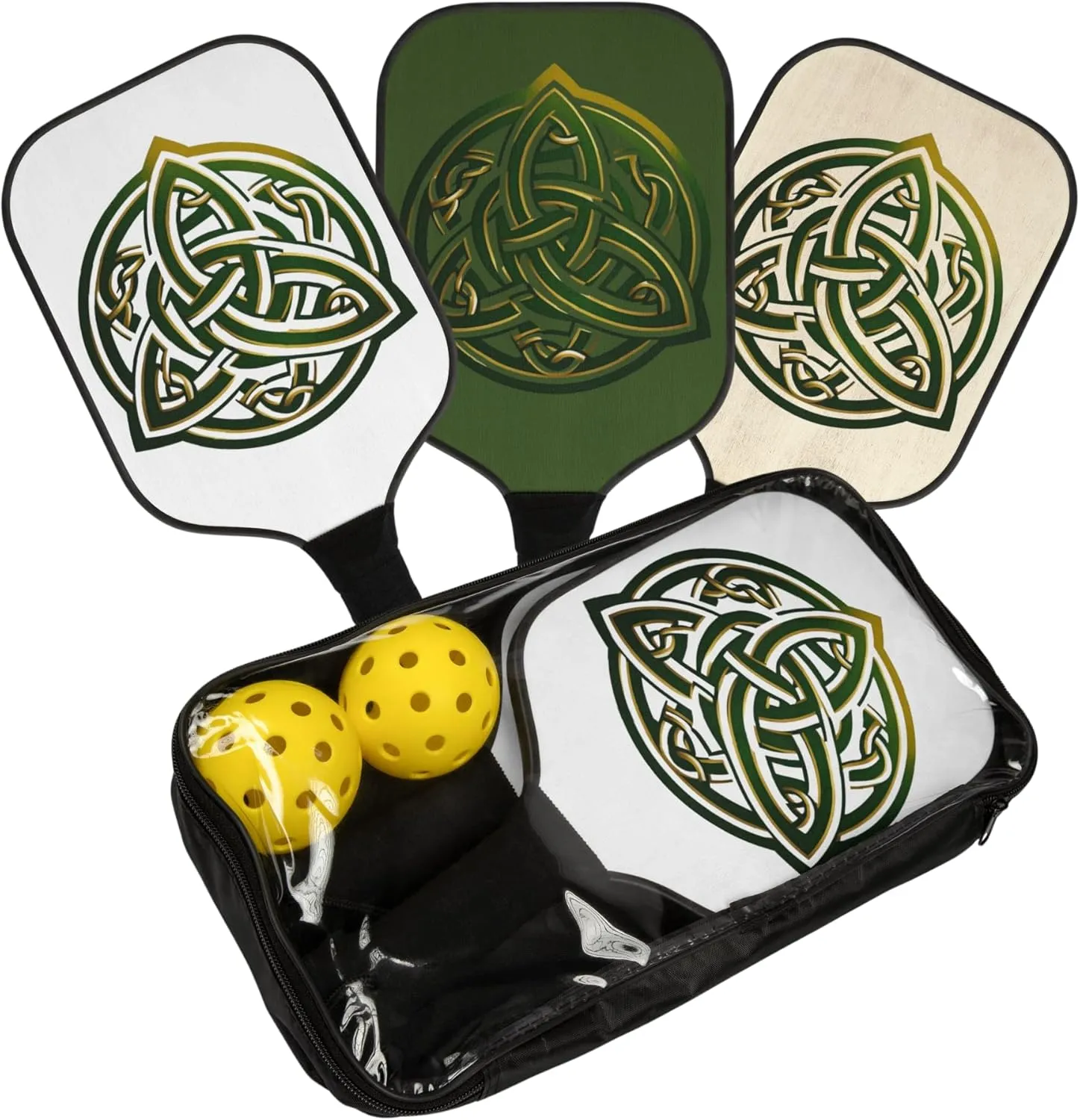 Irish Pickleball Paddles Featuring Irish Celtic Trinity Knot Pickleball Paddles Set of 2 for Women & Men incl. 2 Pickle Balls & Carry Case Irish Map on Both Sides of Pickleball Paddle