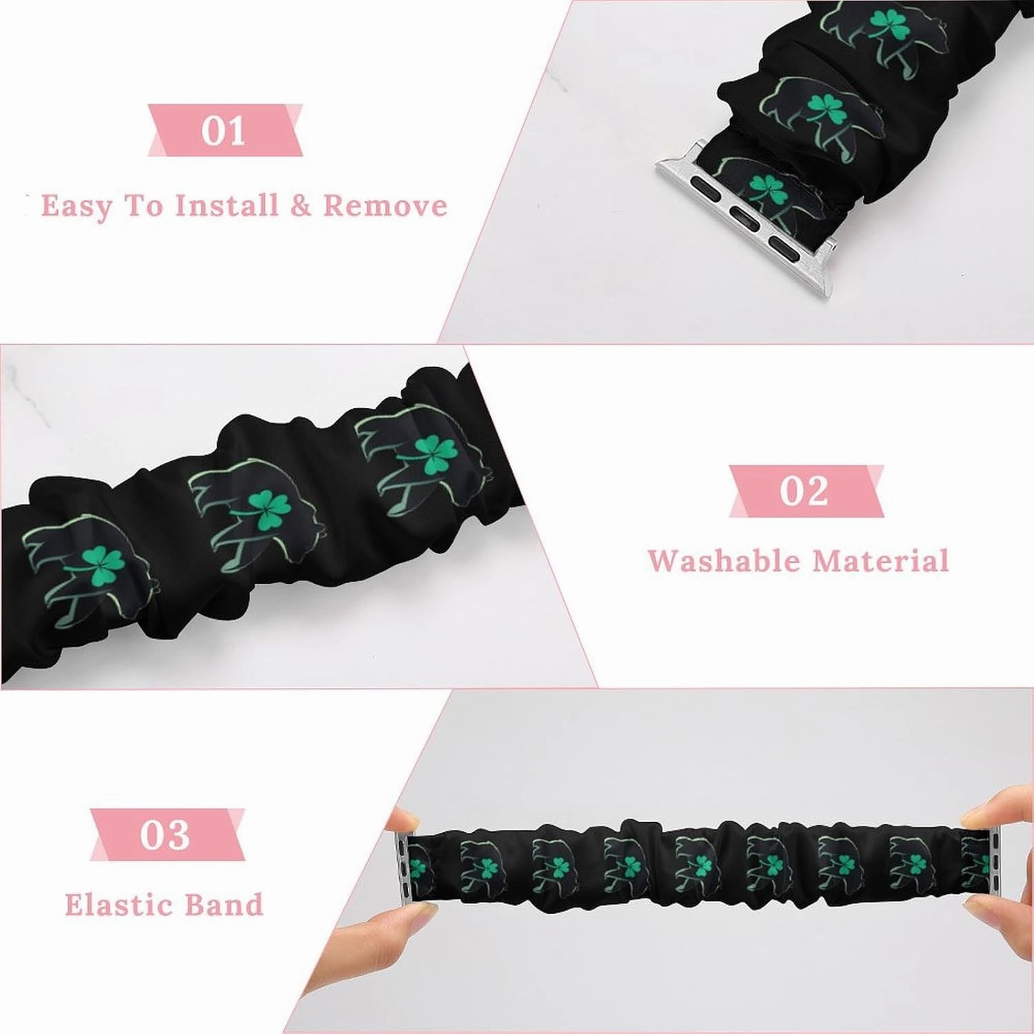 Irish Bear Lucky Shamrock Fashion Watch Strap Scrunchies Wristbands Compatible With IWatch Series