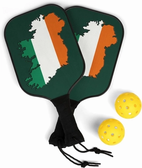 Irish Pickleball Paddles Featuring Irish Flag Colors on Map of Ireland Pickleball Paddles Set of 2 for Women & Men incl. 2 Pickle Balls & Carry Case Irish Map on Both Sides of Pickleball Paddle