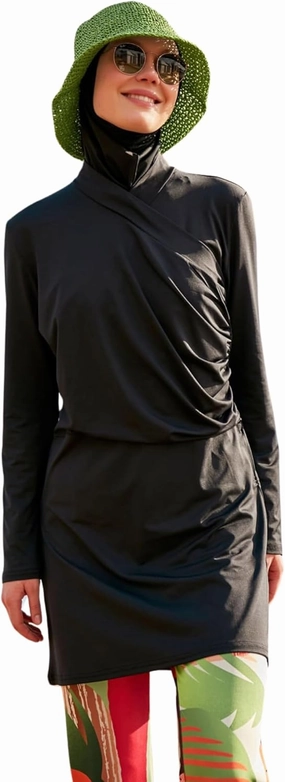 Islamic Full-Length Patterned Modest Swimsuit for Women | 4 PCS Muslim Burkini Set | Full Coverage Long Sleeve Rash Guard