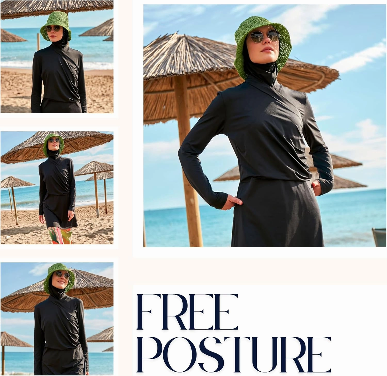 Islamic Full-Length Patterned Modest Swimsuit for Women | 4 PCS Muslim Burkini Set | Full Coverage Long Sleeve Rash Guard