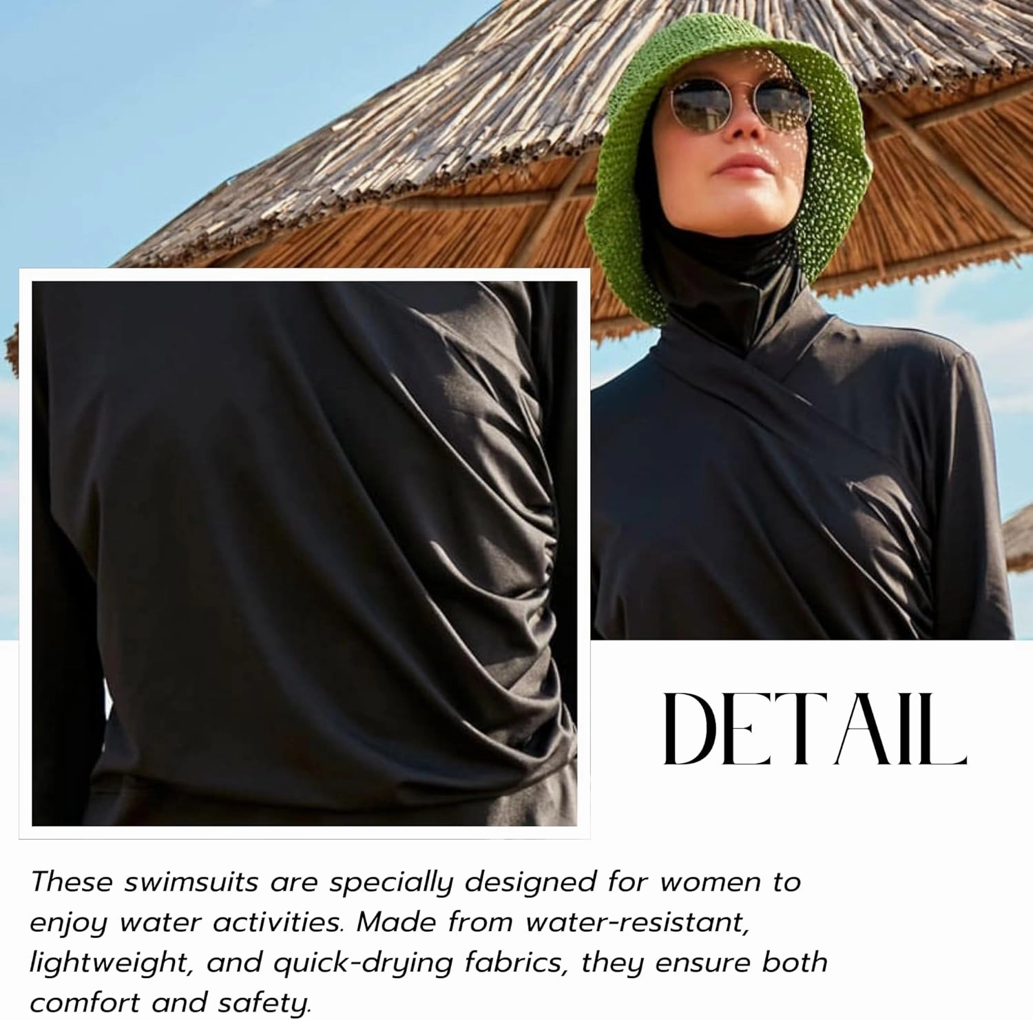 Islamic Full-Length Patterned Modest Swimsuit for Women | 4 PCS Muslim Burkini Set | Full Coverage Long Sleeve Rash Guard