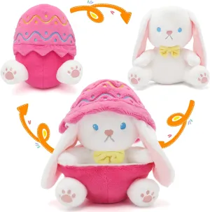 IUTOYYE Easter Bunny Stuffed Animal with Removable Easter Eggshell, 9.84 inch Easter Bunny Plush Hide in Easter Egg Plush for Girls Boys Adultt(Pink)