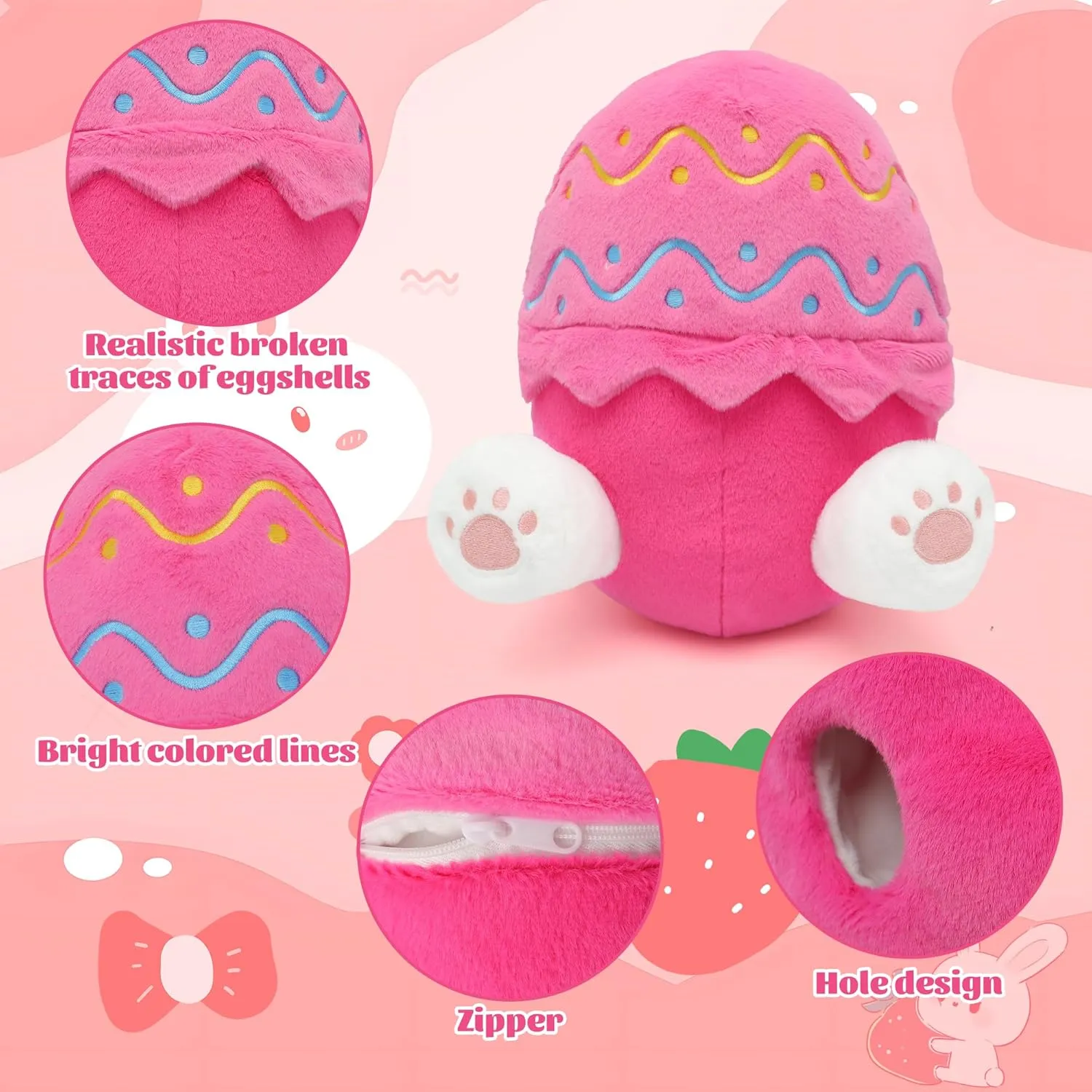 IUTOYYE Easter Bunny Stuffed Animal with Removable Easter Eggshell, 9.84 inch Easter Bunny Plush Hide in Easter Egg Plush for Girls Boys Adultt(Pink)