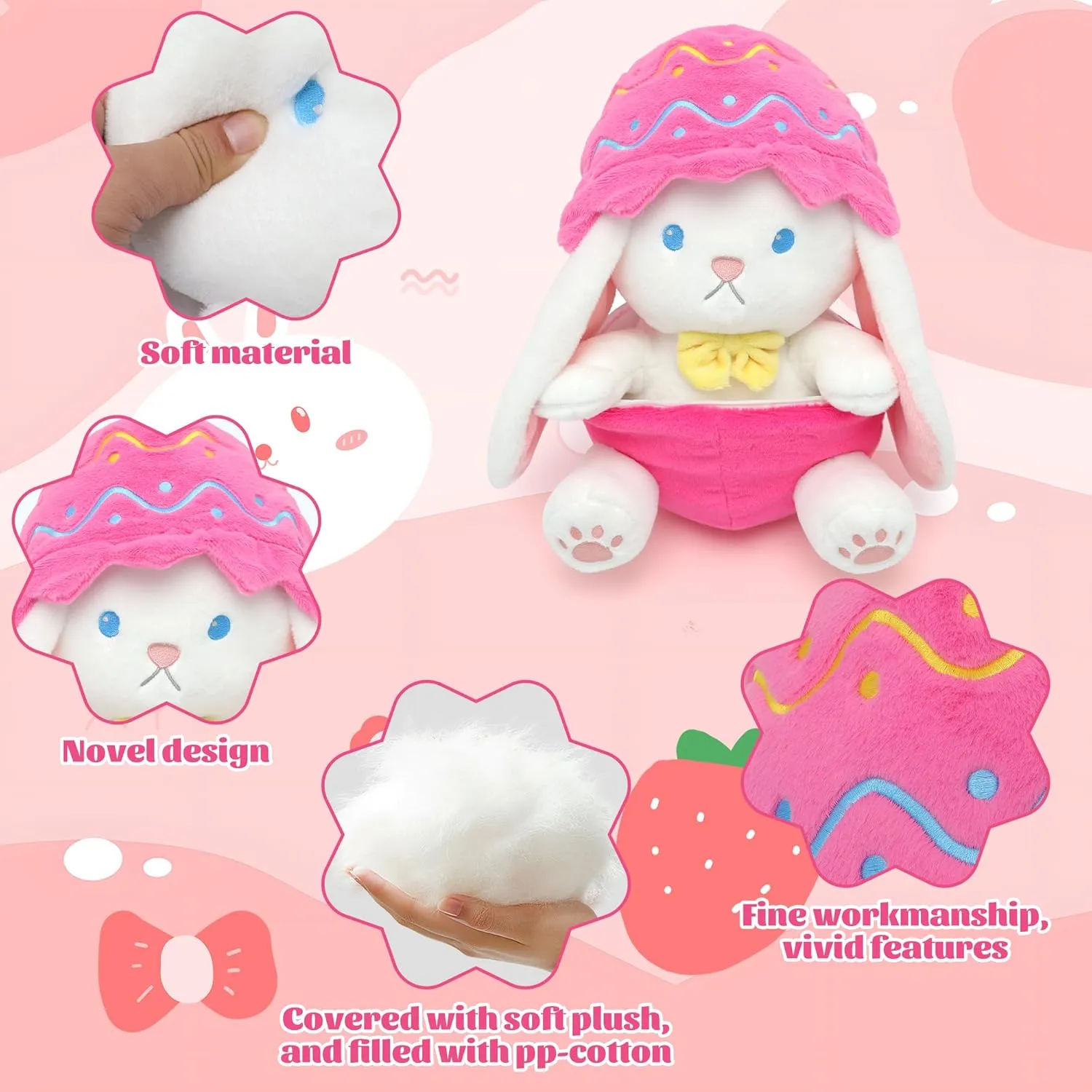 IUTOYYE Easter Bunny Stuffed Animal with Removable Easter Eggshell, 9.84 inch Easter Bunny Plush Hide in Easter Egg Plush for Girls Boys Adultt(Pink)