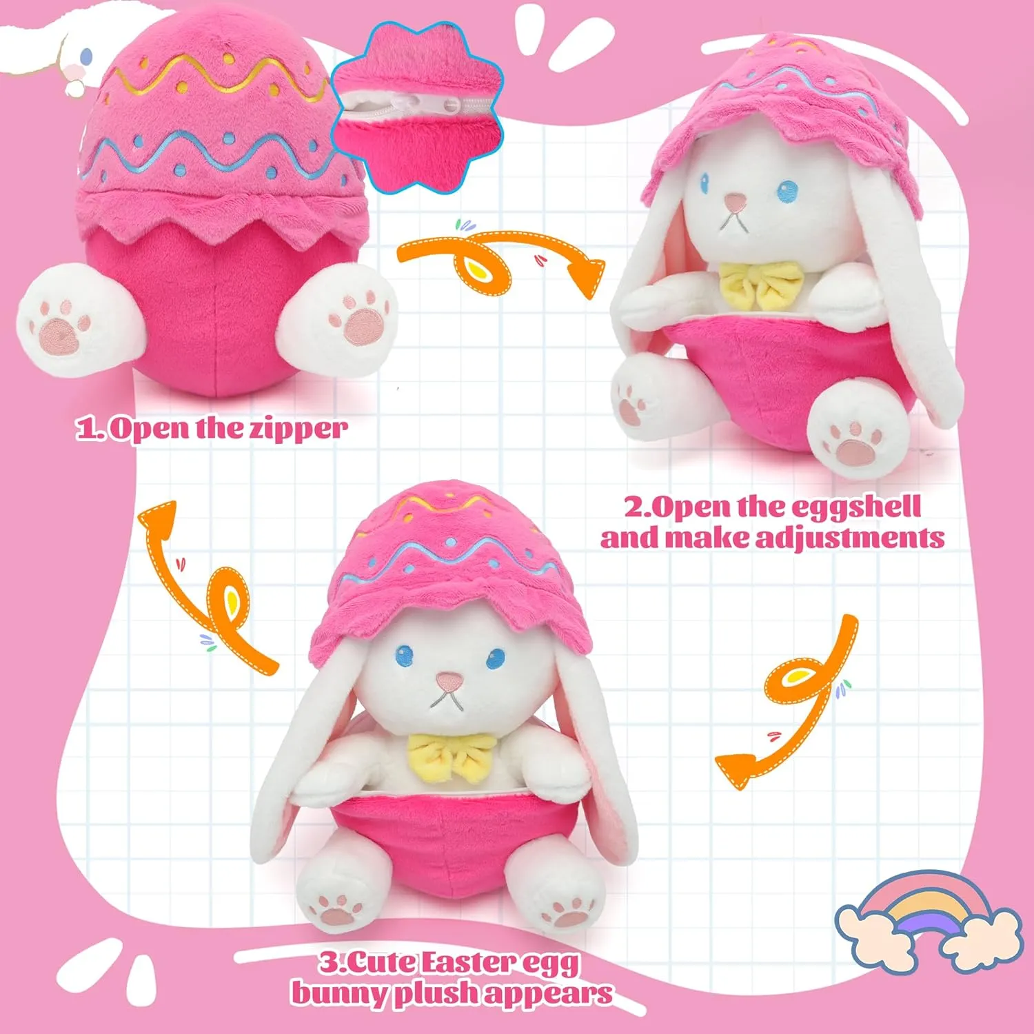 IUTOYYE Easter Bunny Stuffed Animal with Removable Easter Eggshell, 9.84 inch Easter Bunny Plush Hide in Easter Egg Plush for Girls Boys Adultt(Pink)