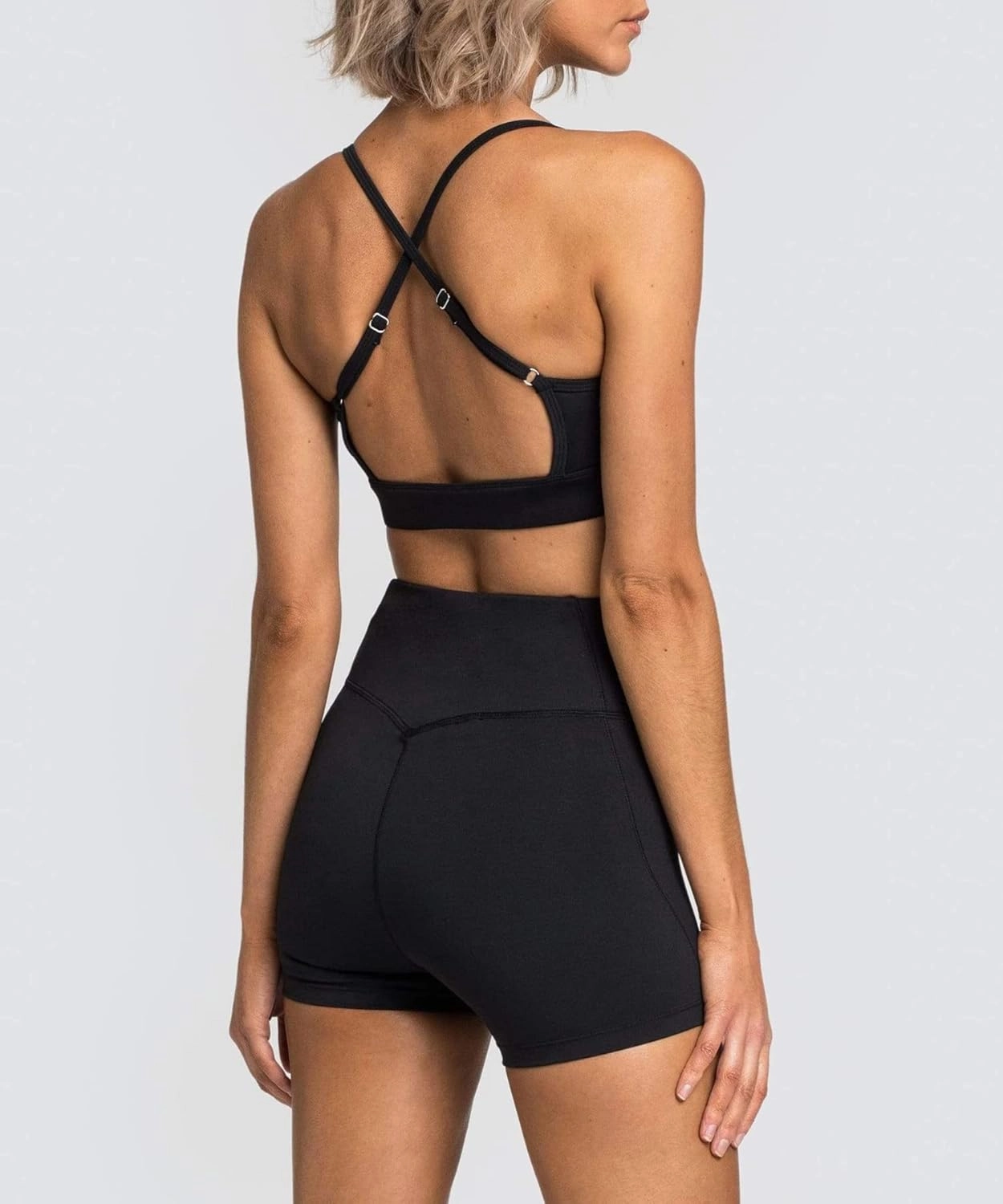 IWEMEK Women's Workout Sets 2 Piece Yoga Outfits High Waisted Biker Shorts and Cross Back Sports Bra Gym Set