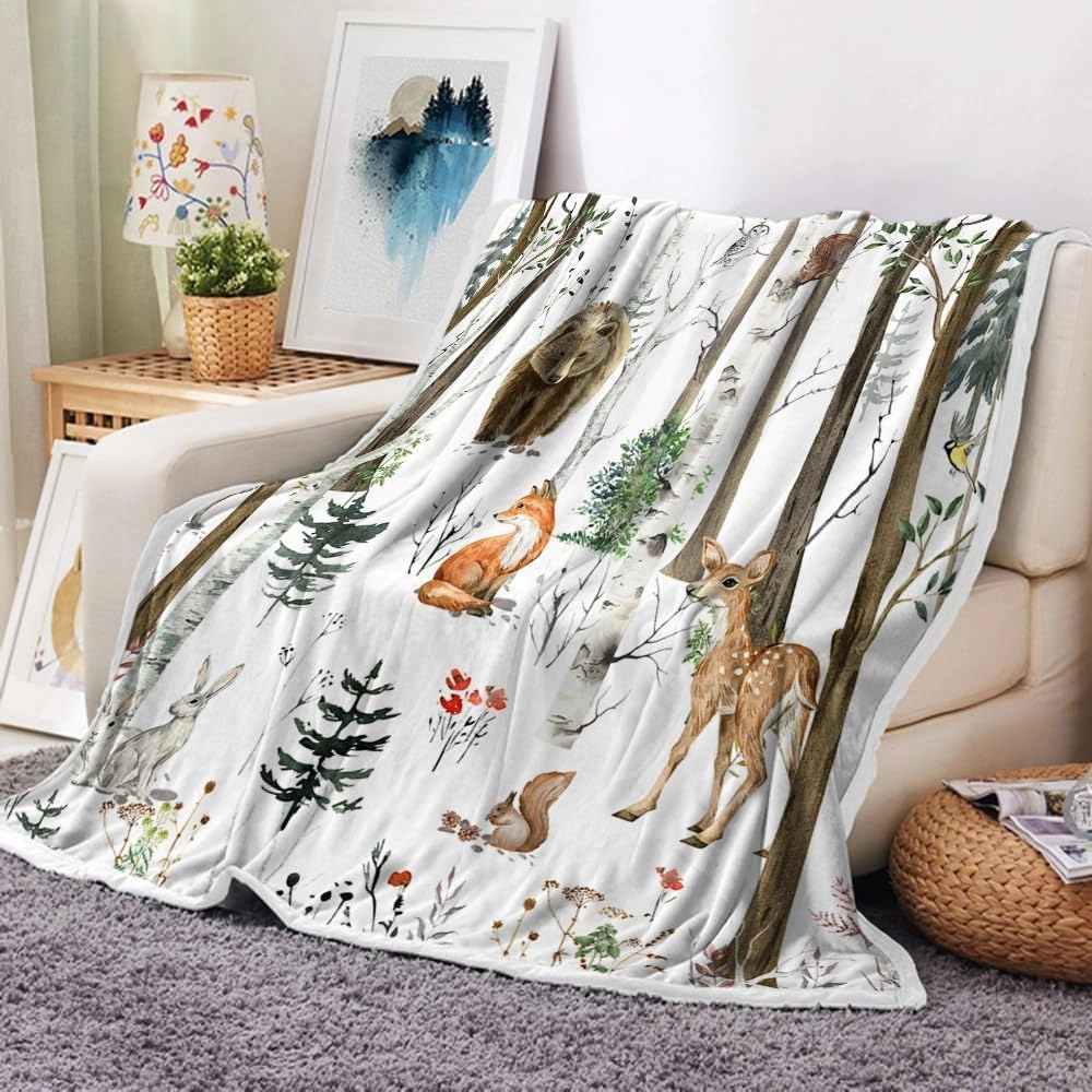 JAWO Rustic Cabin Throw Blanket, Country Wild Animal Bear Deer Throw Blanket for Couch Bed Sofa Nature Forest Throw Blankets for Couch Bed Camping Blanket Travel Living Room Bedroom 50X60inch