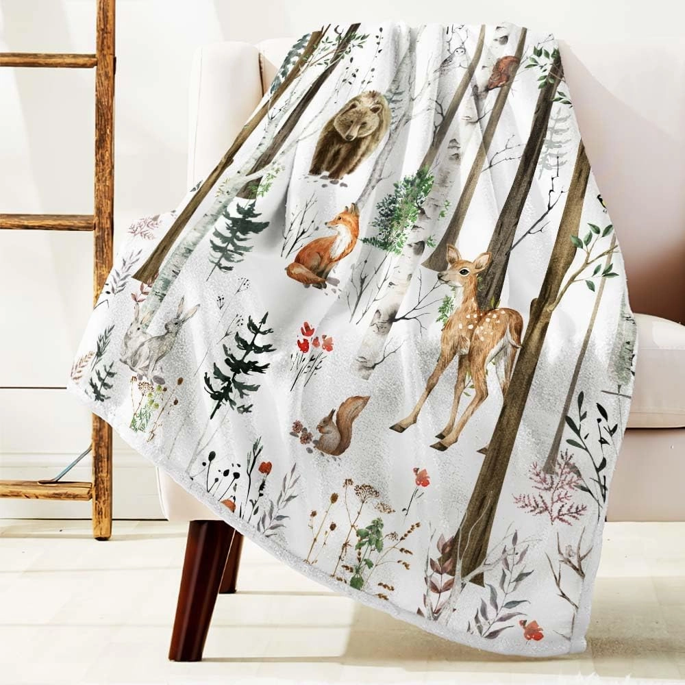 JAWO Rustic Cabin Throw Blanket, Country Wild Animal Bear Deer Throw Blanket for Couch Bed Sofa Nature Forest Throw Blankets for Couch Bed Camping Blanket Travel Living Room Bedroom 50X60inch