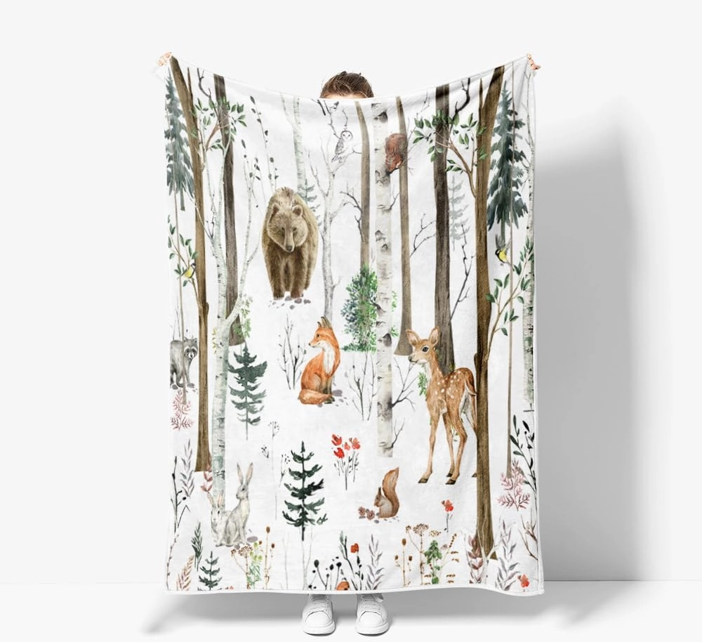 JAWO Rustic Cabin Throw Blanket, Country Wild Animal Bear Deer Throw Blanket for Couch Bed Sofa Nature Forest Throw Blankets for Couch Bed Camping Blanket Travel Living Room Bedroom 50X60inch