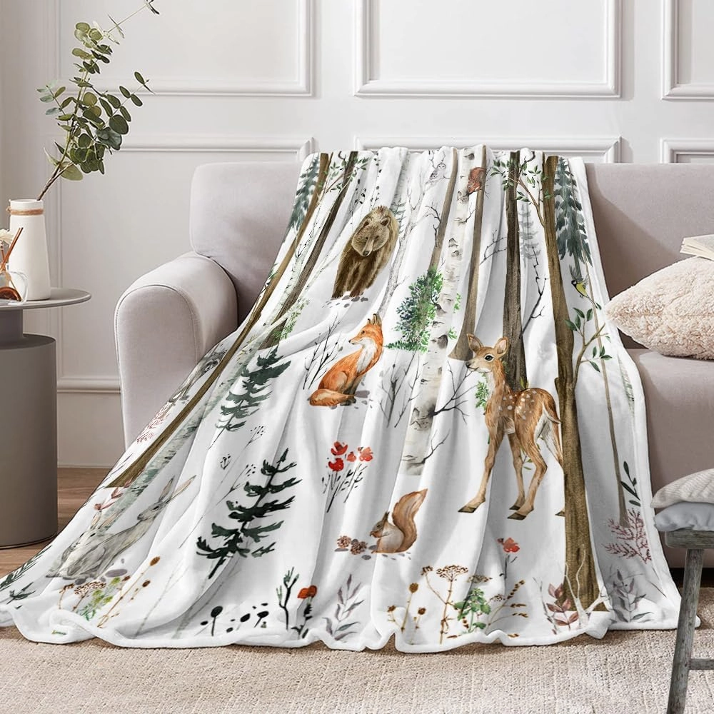 JAWO Rustic Cabin Throw Blanket, Country Wild Animal Bear Deer Throw Blanket for Couch Bed Sofa Nature Forest Throw Blankets for Couch Bed Camping Blanket Travel Living Room Bedroom 50X60inch