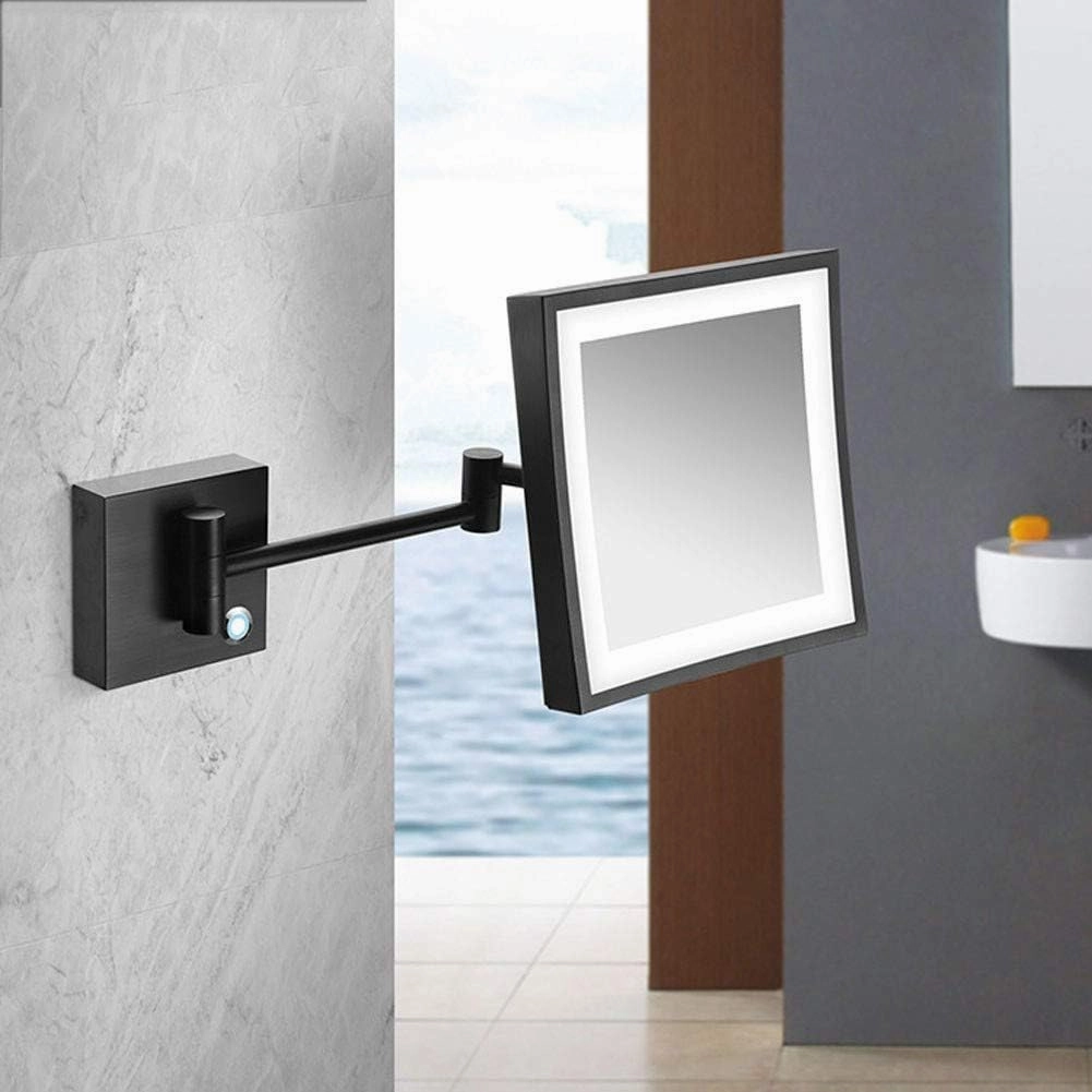 JCAKES Bathroom Shaving Mirror Wall Mounted LED Illuminated Makeup Mirror with 3X Magnifying Touch Screen Swivel Extendable Square Vanity Mirror Concealed Install (Color : Black Bronze)
