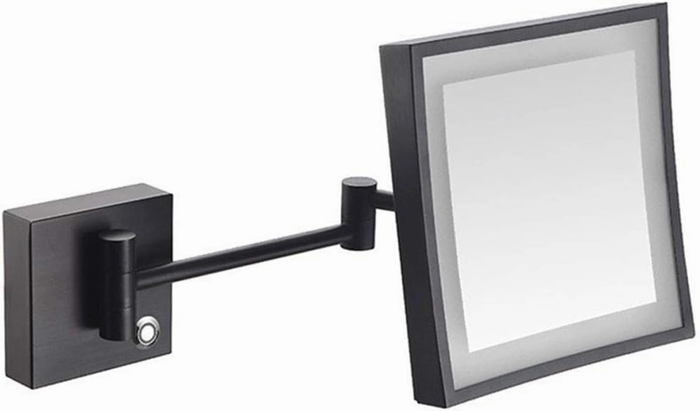 JCAKES Bathroom Shaving Mirror Wall Mounted LED Illuminated Makeup Mirror with 3X Magnifying Touch Screen Swivel Extendable Square Vanity Mirror Concealed Install (Color : Black Bronze)
