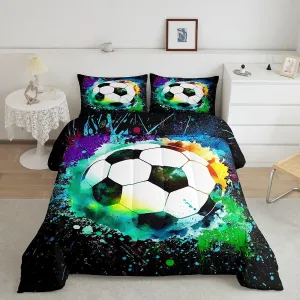 jejeloiu Football Kids Comforter Set Full Size Colorful Bedding Set for Boys Girls Teens Decor Soccer Ball Pattern Comforter Sports Theme Duvet Set Bedroom Quilt Set Bedclothes