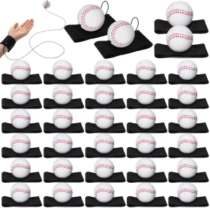 Jerify 30 Pcs Wrist Return Ball on a String Baseball Football Soccer Tennis Party Favor Sports Return Wrist Practice Wristband Ball on Elastic Cord for Adults(Baseball)