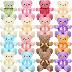 Jerify 16 Pcs Bulk Bears Stuffed Animals Mother's Day Plush Assorted Colors 12 Inch Cute Bears with Ribbon Bows for Boys Girls Valentines Birthday Christmas Holiday Presents Party Favors