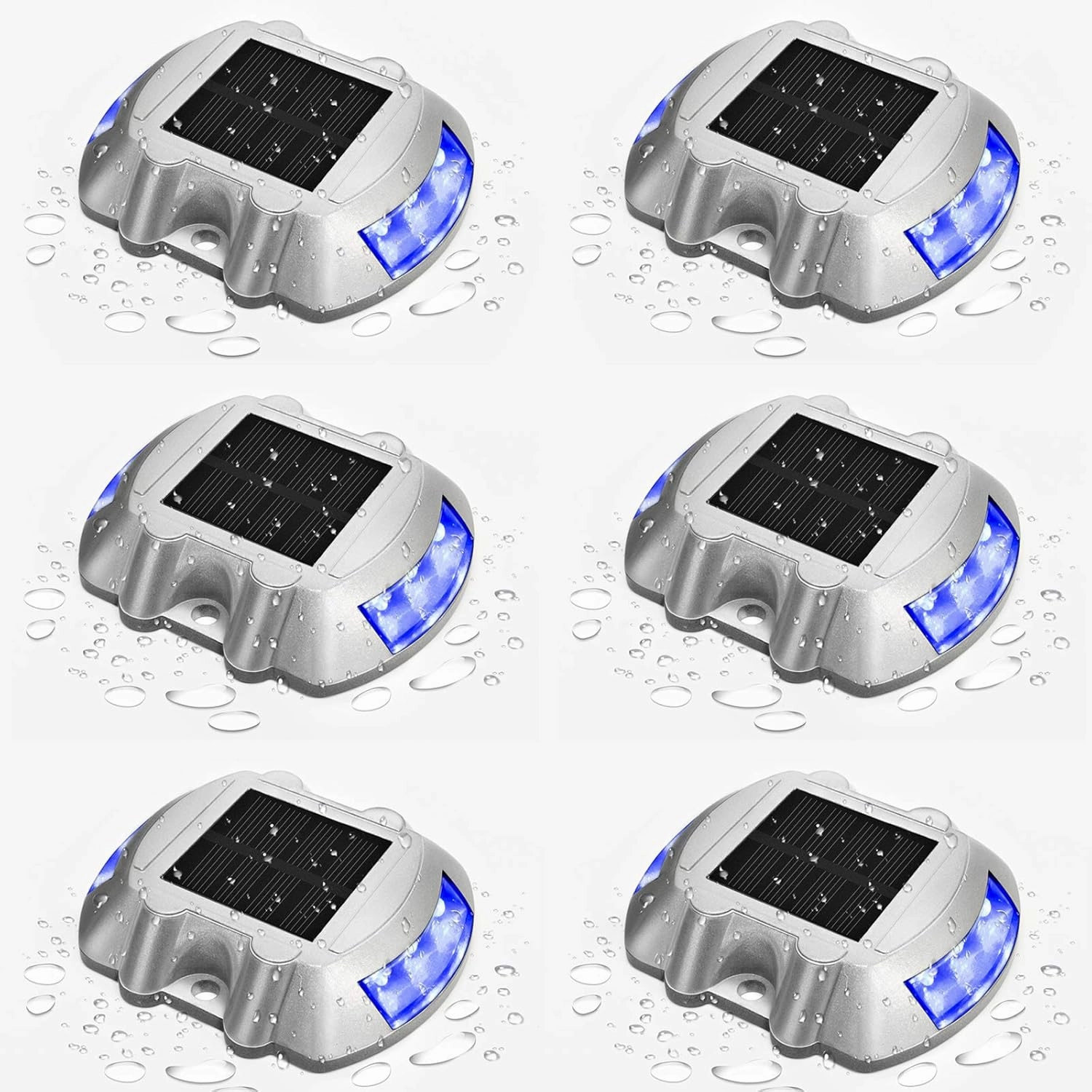 JIGUOOR Solar Deck Lights LED Driveway Lights Solar Powered Dock Light Outdoor IP68 Waterproof Road Markers for Step Sidewalk Stair Boat Garden Ground Pathway Yard (Blue, 6 Pack)