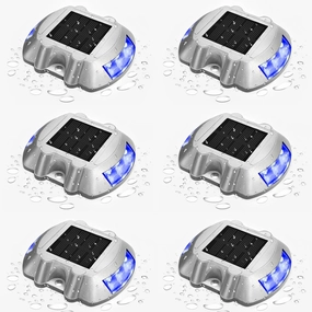 JIGUOOR Solar Deck Lights LED Driveway Lights Solar Powered Dock Light Outdoor IP68 Waterproof Road Markers for Step Sidewalk Stair Boat Garden Ground Pathway Yard (Blue, 6 Pack)