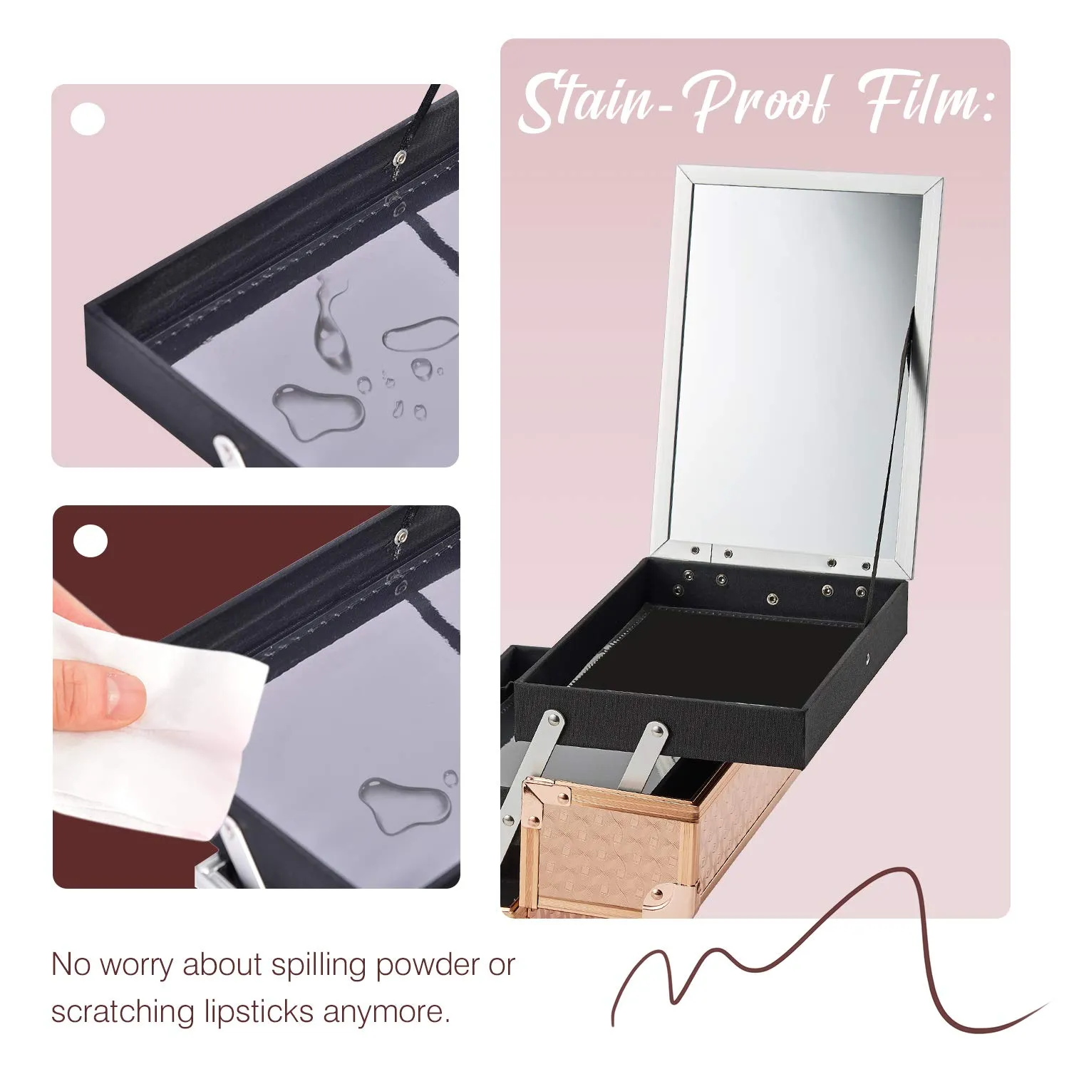 Joligrace Beauty Makeup Train Case for Lady Portable Cosmetic Box Jewelry Organizer Lockable with Keys and Mirror 2-Tier Trays Carrying with Handle Makeup Storage Box - Rose Gold