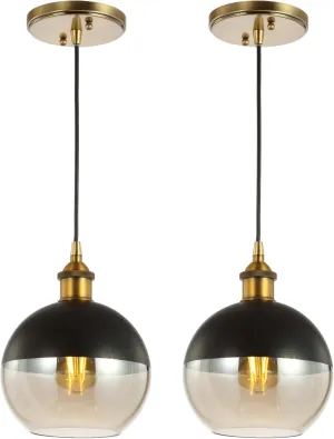 JONATHAN Y JYL3513A-SET2 Nixon 7.5" 1-Light Mid-Century Modern Metal/Glass Adjustable Drop Globe LED Pendants, for Bedroom, Living Room, Kitchen, Office, Brass Gold/Black (Set of 2)