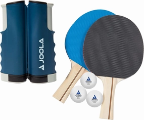 JOOLA Retractable Ping Pong Net for Any Table - Portable Table Tennis Net and Post Set Stretches 5.75' & Clamps Up to 2" Thick - Optional Racket and Ball Set, Games for Family