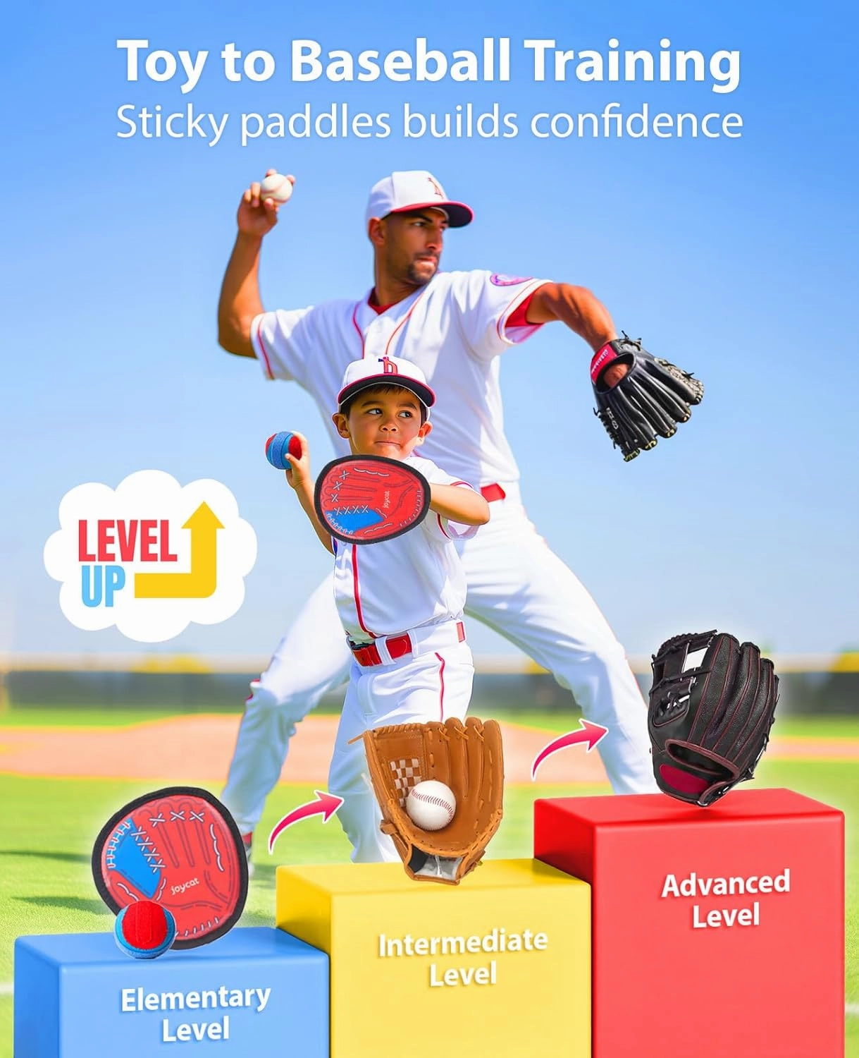 JoyCat Toss and Catch Ball Game Set,Sticky Toddler Baseball Training Glove,Beach Toys Yard Games,Kids Outdoor Games for Adults and Family,Outside Toys for 3 4 5 6 7 8 9 10 Year Old Boys Girls Gifts