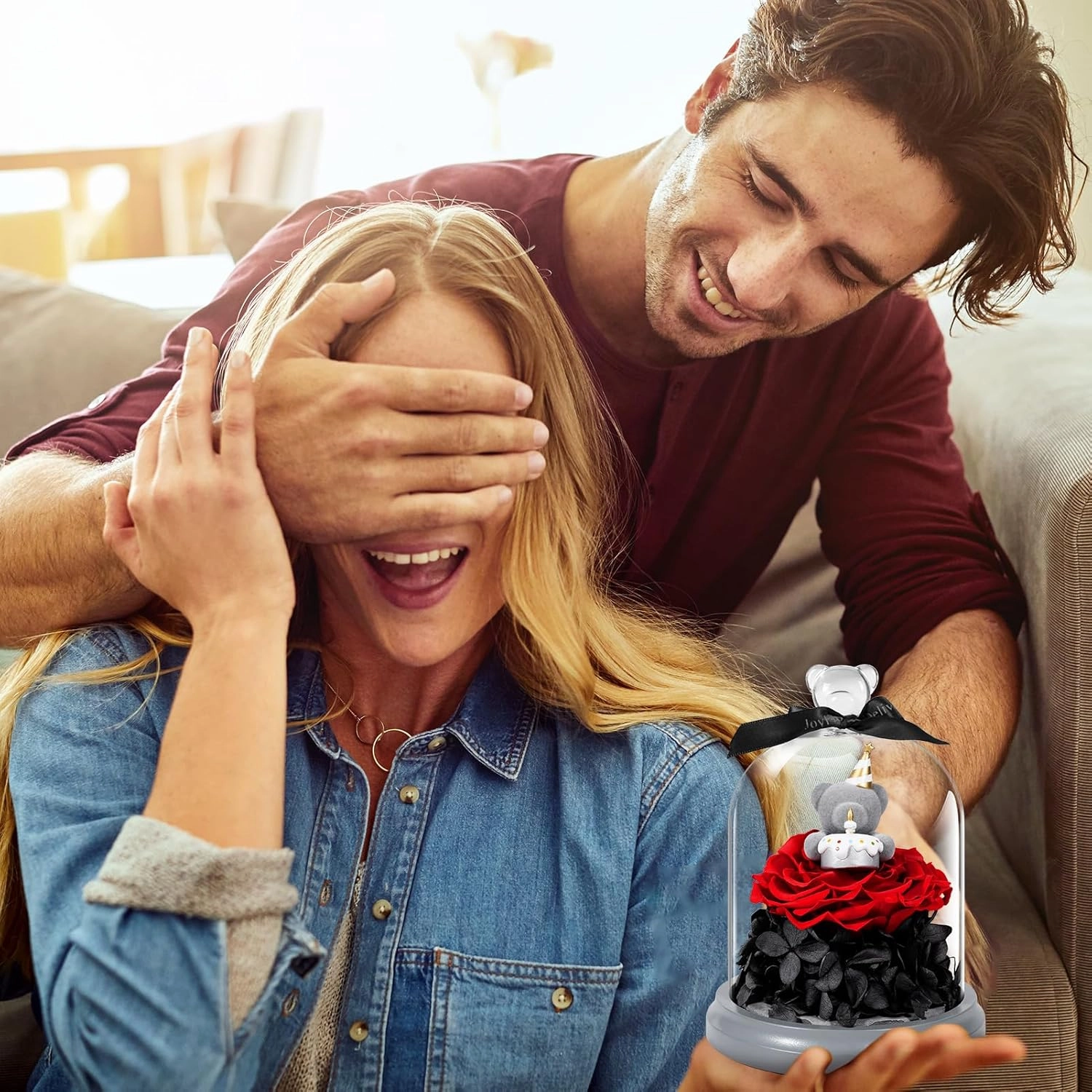 JoyFlower Preserved Flower Birthday Gift for Women, Red Preserved Rose Bear Birthday Gifts for Girlfriend, Eternal Flower Teddy Bear Gifts for Wife Mom Her Grandma Men Daughter Son Sister on Birthday