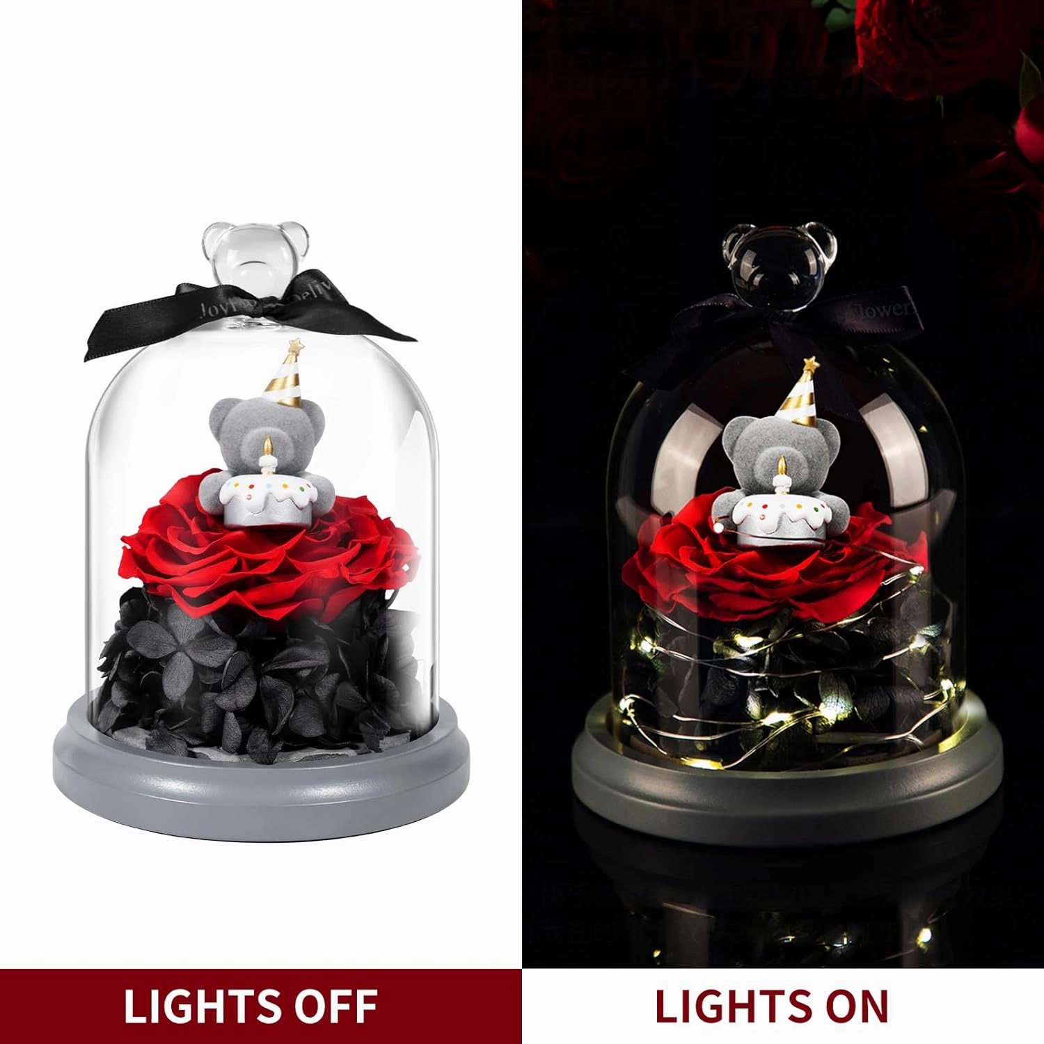 JoyFlower Preserved Flower Birthday Gift for Women, Red Preserved Rose Bear Birthday Gifts for Girlfriend, Eternal Flower Teddy Bear Gifts for Wife Mom Her Grandma Men Daughter Son Sister on Birthday