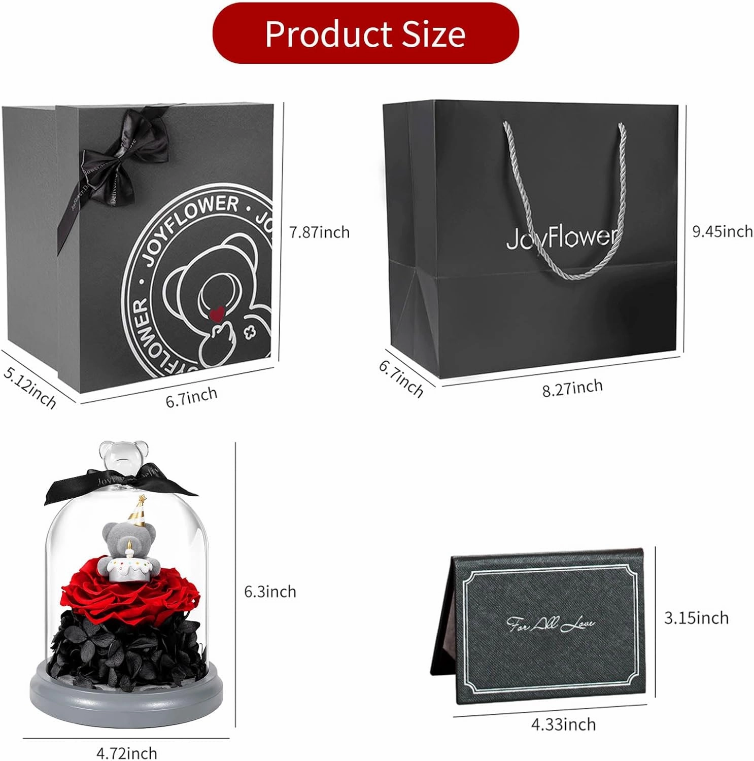 JoyFlower Preserved Flower Birthday Gift for Women, Red Preserved Rose Bear Birthday Gifts for Girlfriend, Eternal Flower Teddy Bear Gifts for Wife Mom Her Grandma Men Daughter Son Sister on Birthday