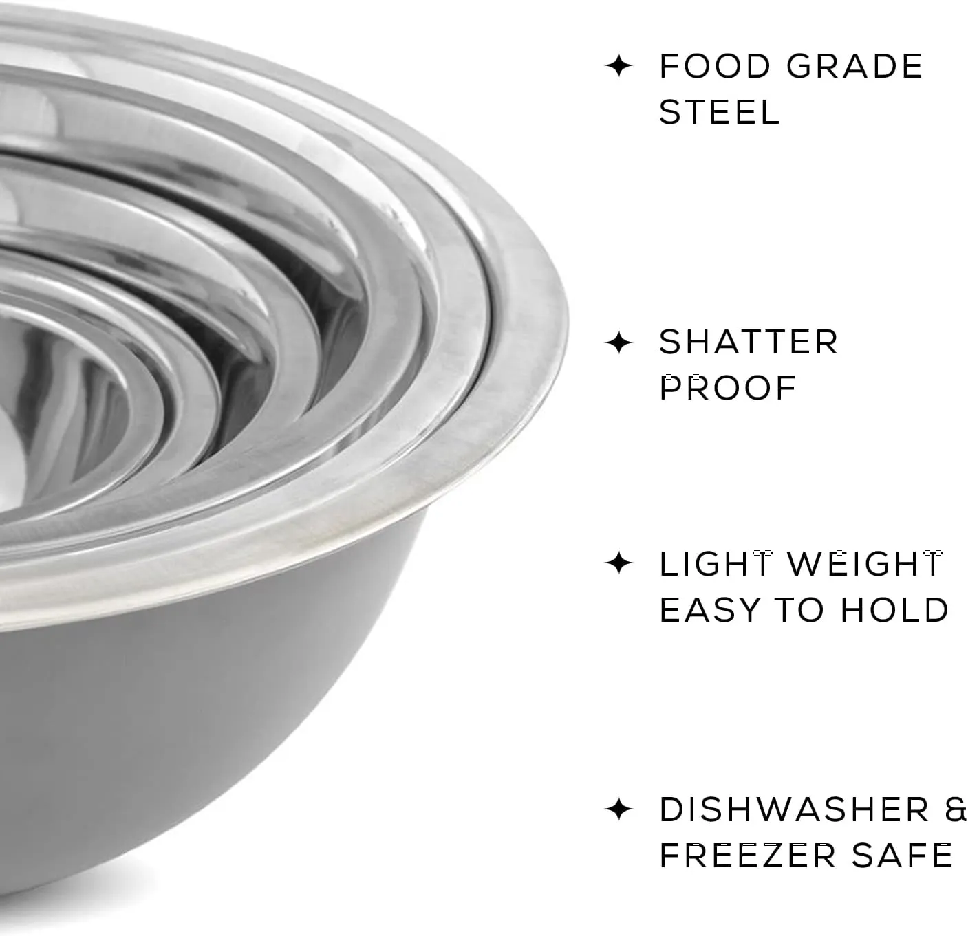 JoyJolt Stainless Steel Mixing Bowl Set of 6 Bowls (Grey). 5qt Large to 0.5qt Small Metal Bowl. Kitchen, Cooking and Storage Nesting Bowls. Dough, Batter Baking Gray