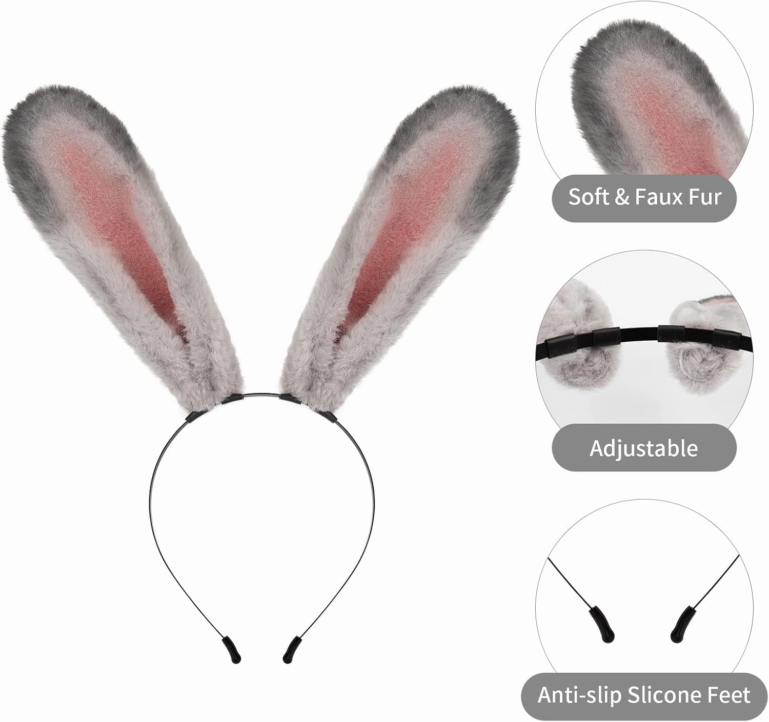 JUNBOON Plush Furry Bunny Headwear Faux Fur Rabbit Ear Headband Cosplay Costume Hair Accessories
