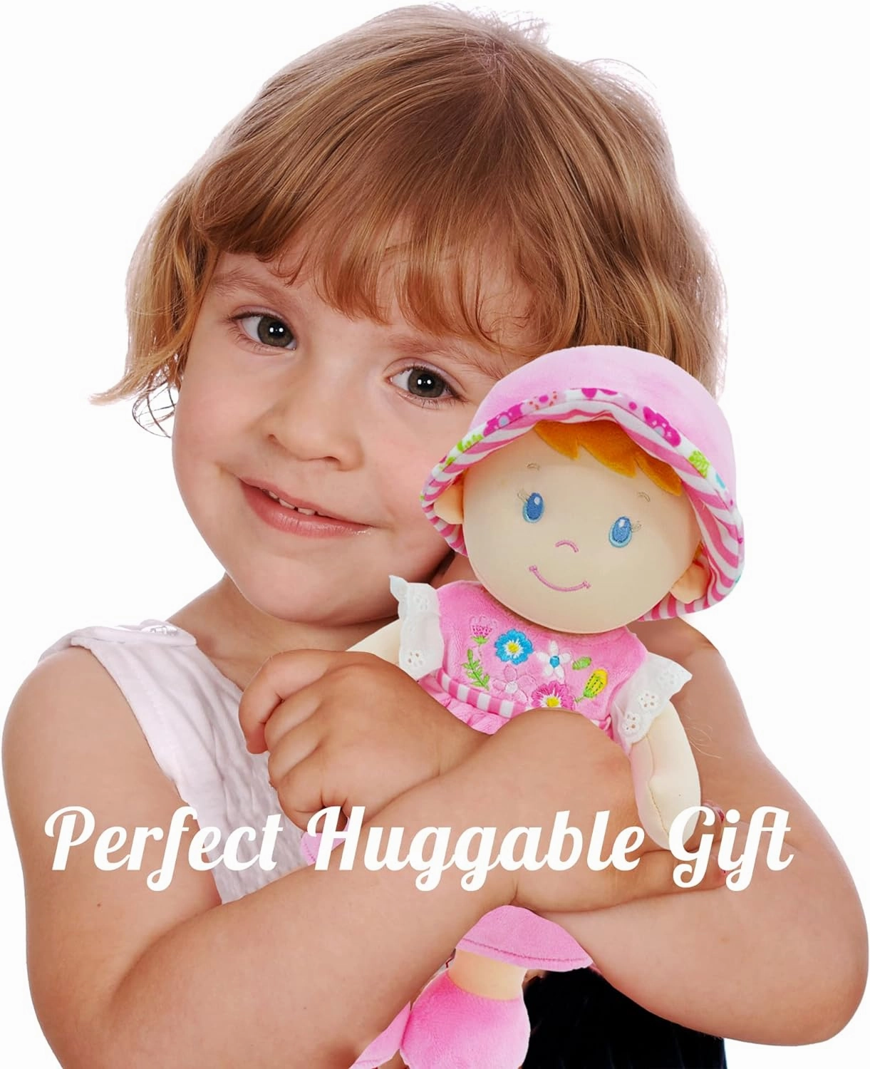 June Garden 12" Soft Dolly Emilia - Stuffed Soft Baby Doll Gift for 1 2 3 Year Old Girls - Pink Dress