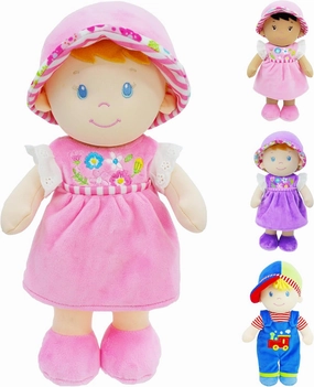 June Garden 12" Soft Dolly Emilia - Stuffed Soft Baby Doll Gift for 1 2 3 Year Old Girls - Pink Dress