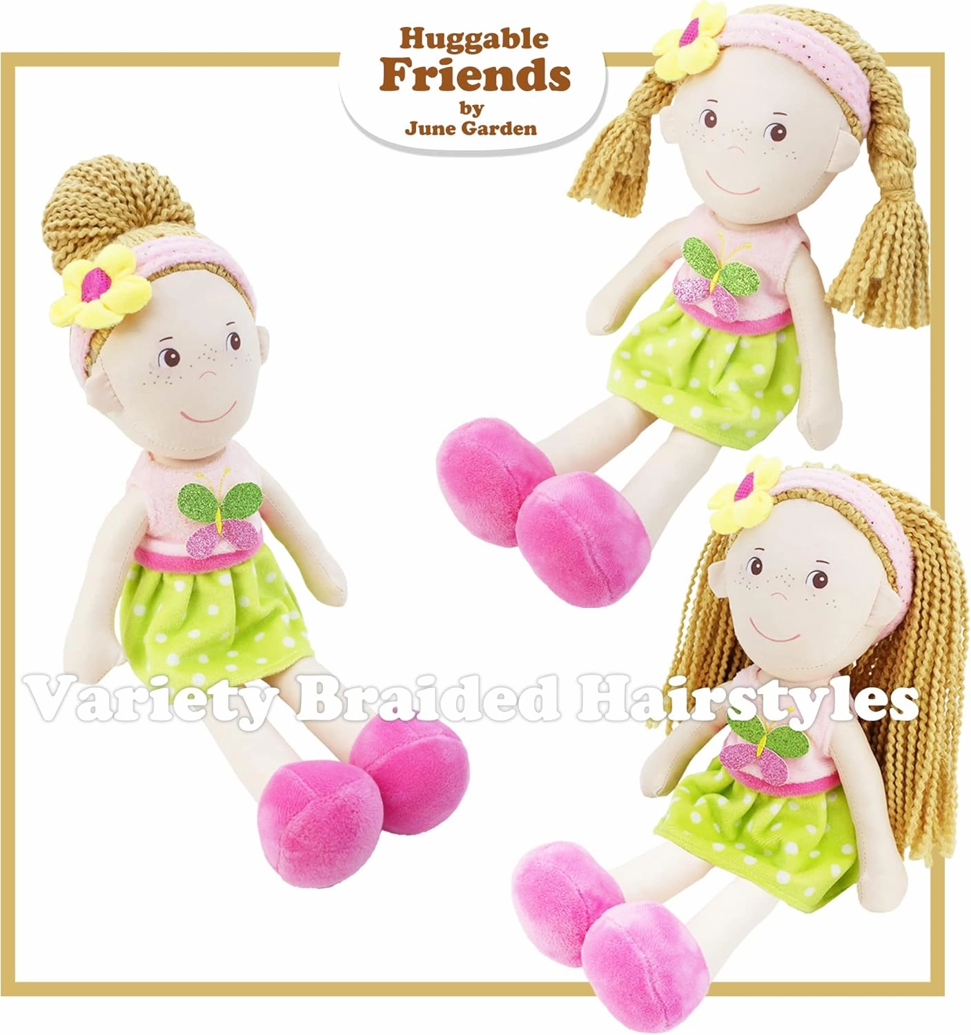 June Garden 14" Playmate Buddies - Plush Doll Aubrey with Her Stuffed Animal Companion Bunny Trixy