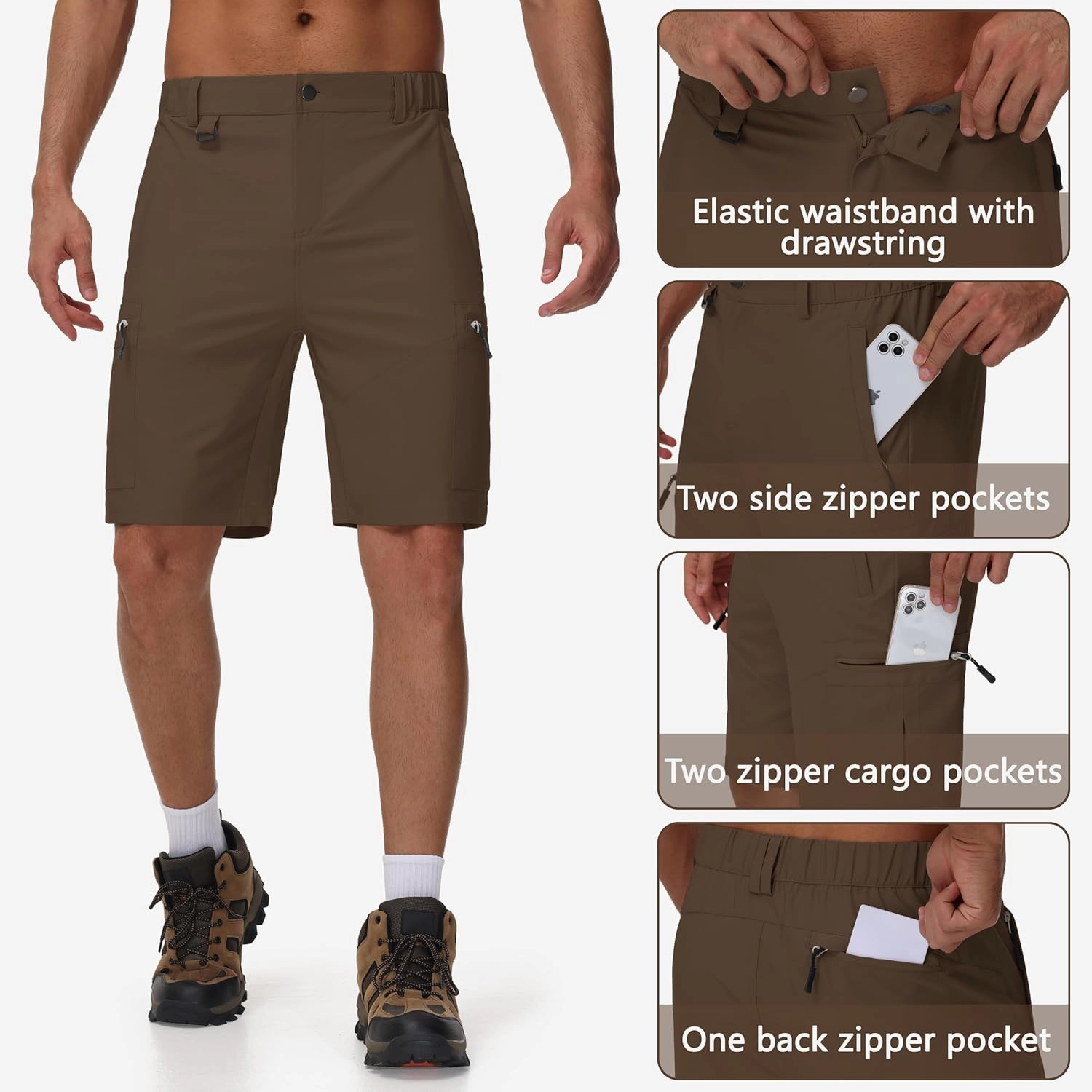 JWM Men's 9" Hiking Cargo Shorts - Lightweight Stretch Qucik Dry Casual Travel Golf Work Fishing Shorts with 5 Zipper Pockets