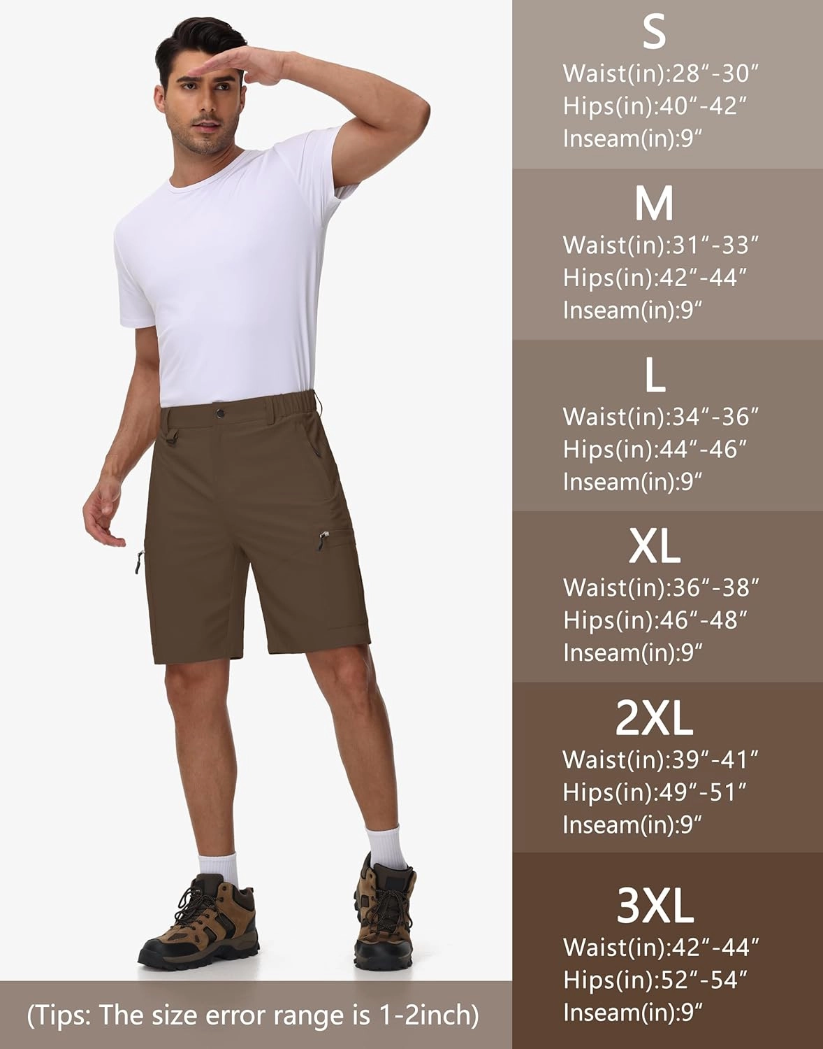 JWM Men's 9" Hiking Cargo Shorts - Lightweight Stretch Qucik Dry Casual Travel Golf Work Fishing Shorts with 5 Zipper Pockets