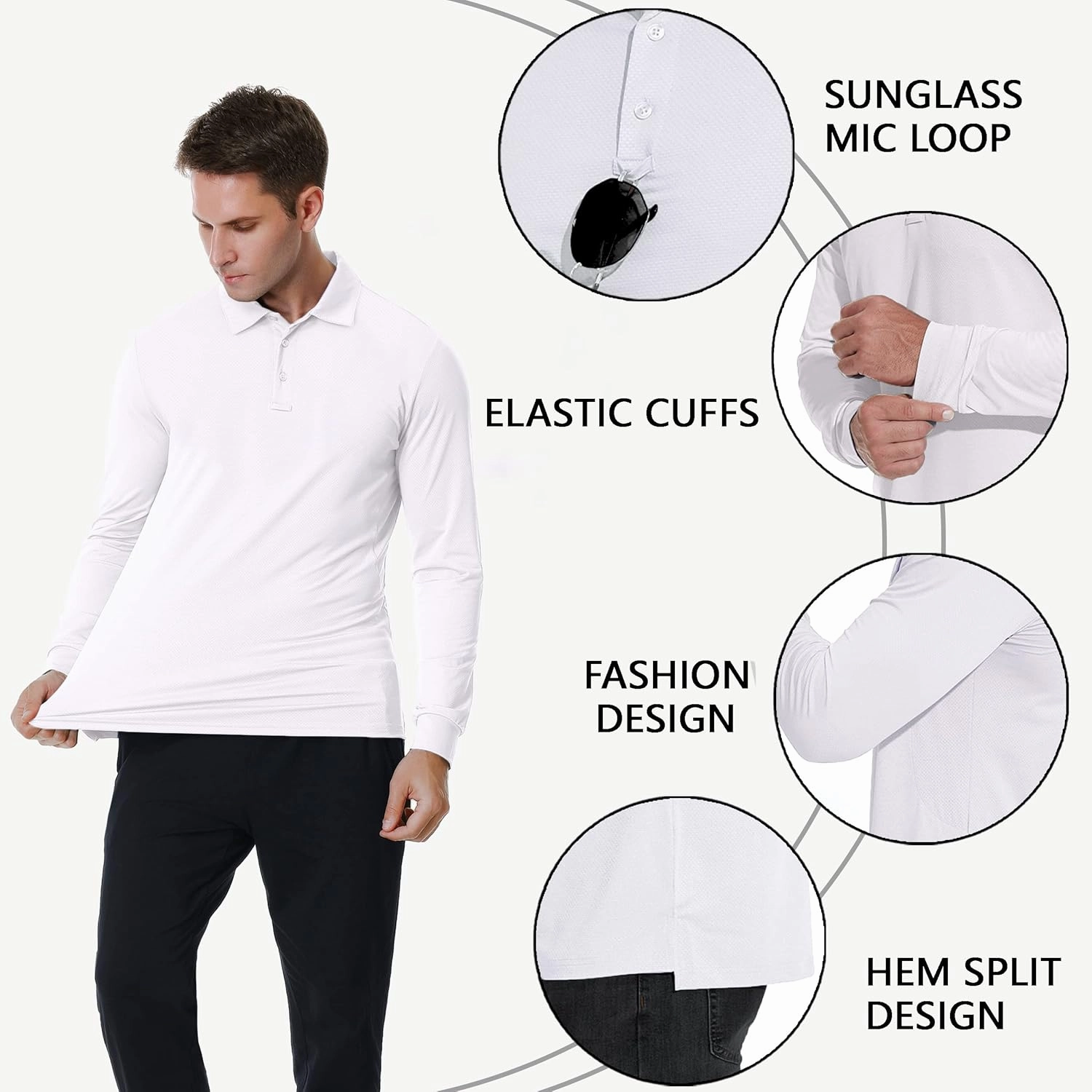 JWM Men's Long Sleeve Golf Polo Shirts - Athletic Casual Travel Performance Collar Shirts Lightweight Quick Dry UPF50