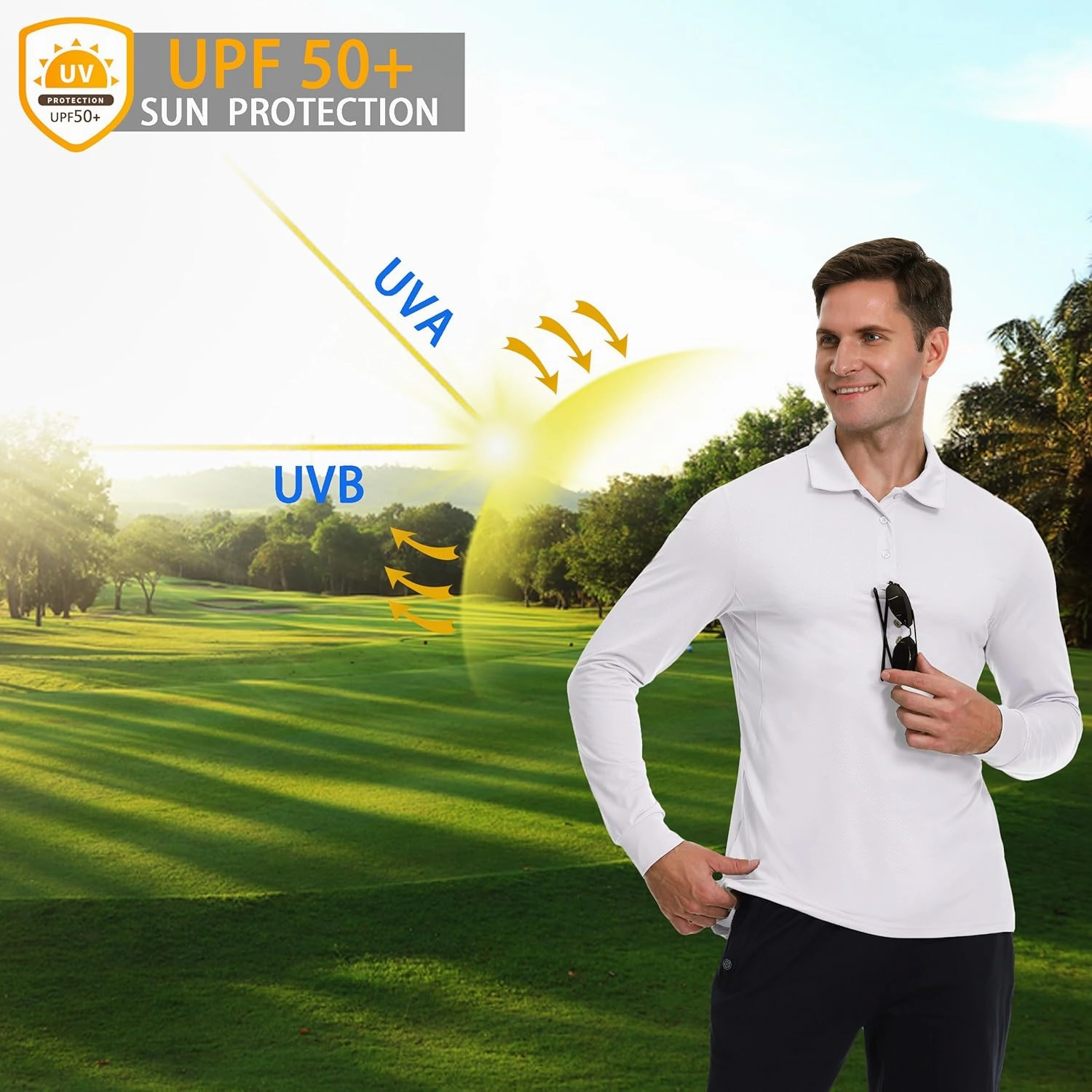 JWM Men's Long Sleeve Golf Polo Shirts - Athletic Casual Travel Performance Collar Shirts Lightweight Quick Dry UPF50