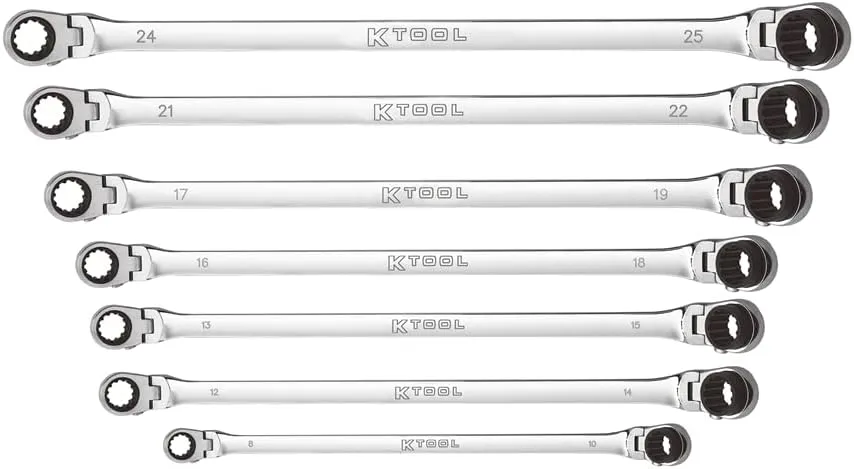 K Tool International 7 Pc. Metric Double Box Univ Spline 90 Tooth Rev Ratchet Set (KTIXDDBM4 and KTIXDDBM10)