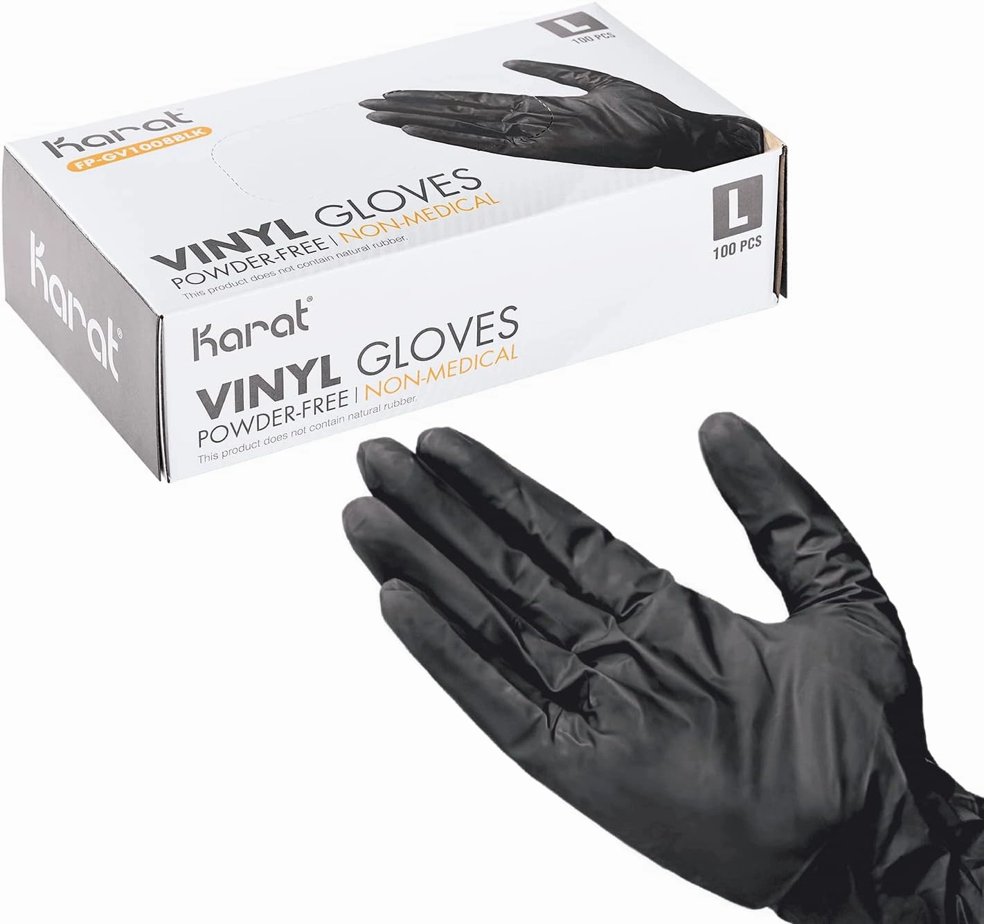 Karat [1,000 ct Vinyl Disposable Gloves | Latex-Free & Powder-Free | Food Safe Cooking Gloves | Black | Large