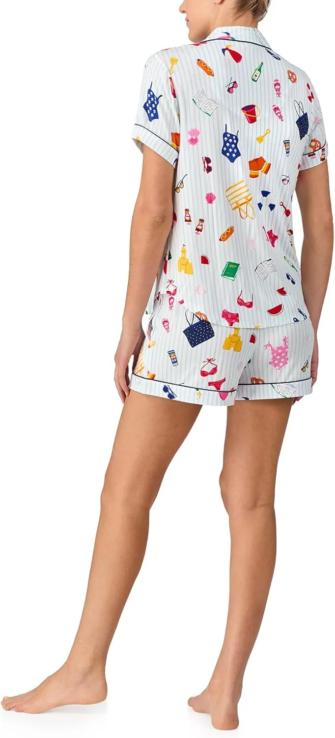 kate spade new york Pajamas for Women 2 Piece Set Comfy Classic Short Sleeve Notch Collar Button Top & Shorts