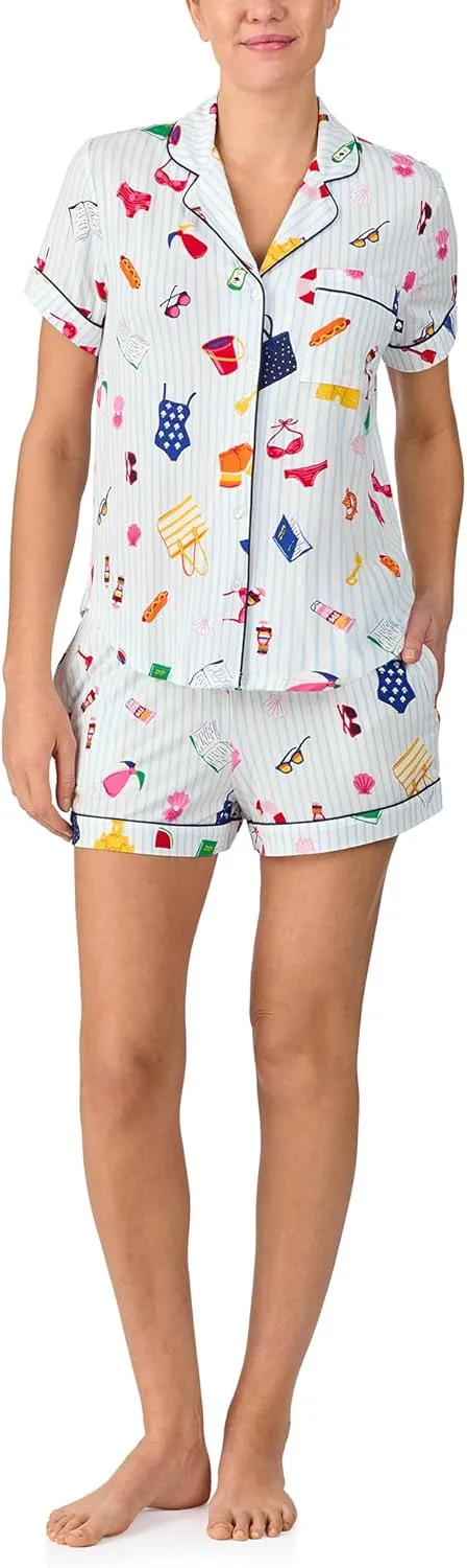 kate spade new york Pajamas for Women 2 Piece Set Comfy Classic Short Sleeve Notch Collar Button Top & Shorts