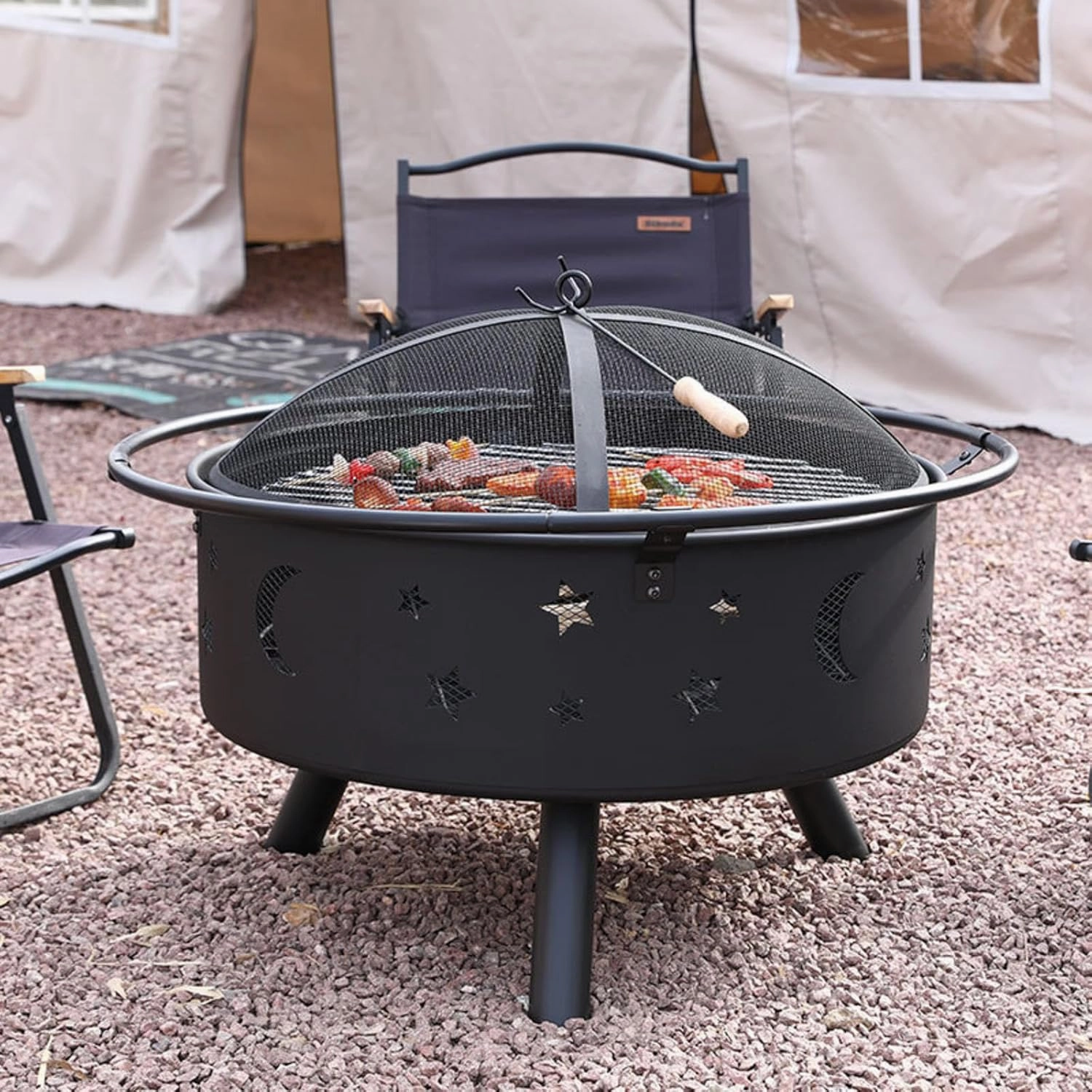 KAYNO Round Fire Pit with Lid - Outdoor Stove for Tea and BBQ