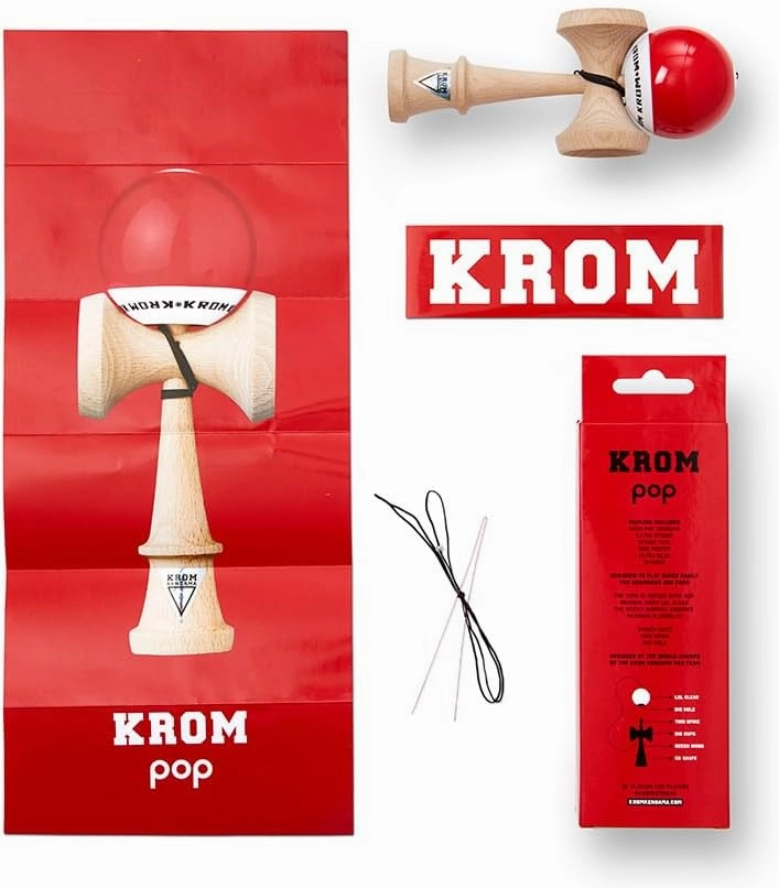 Kendama Toy POP LOL Red - High Wood Quality - Extra Strong - for Beginner and Pro - Gift Pack : Extra String   Stickers