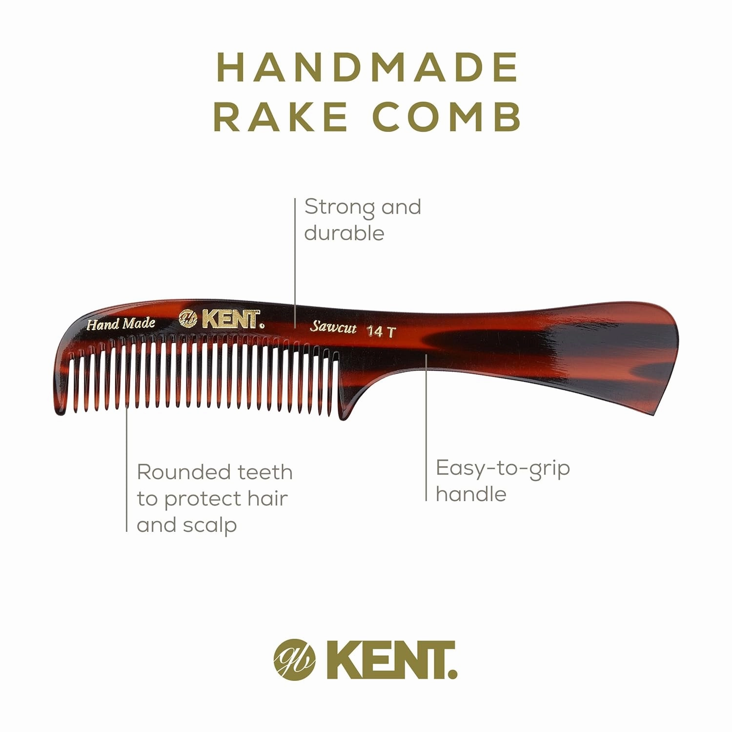 Kent 14T Hair Detangling Comb, Wide Tooth Comb for Long Hair, Wet and Dry Handmade Detangler for Women, Saw-Cut and Hand Polished Made in England