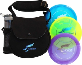 Kestrel Discs Golf Pro Set | 3 Disc Pro Pack Bundle   Black Bag | Disc Golf Set | Includes Distance Driver, Mid-Range and Putter | Small Disc Golf Bag (Black)
