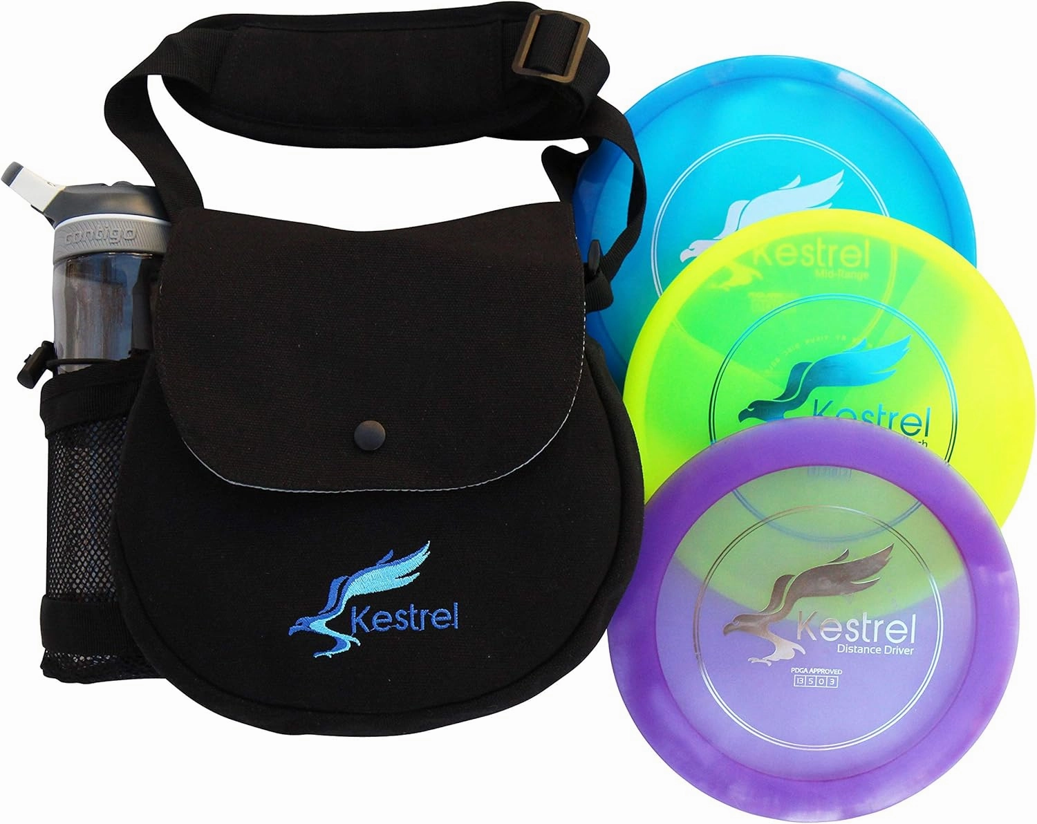 Kestrel Discs Golf Pro Set | 3 Disc Pro Pack Bundle   Black Bag | Disc Golf Set | Includes Distance Driver, Mid-Range and Putter | Small Disc Golf Bag (Black)