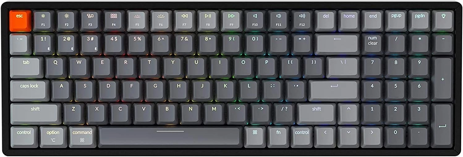 Keychron K4 Bluetooth Wireless Mechanical Keyboard RGB LED Backlit, Hot-swappable Compact 100 Keys USB Wired Computer Gaming Keyboard Aluminum Frame for Mac Windows, Gateron Brown Switch